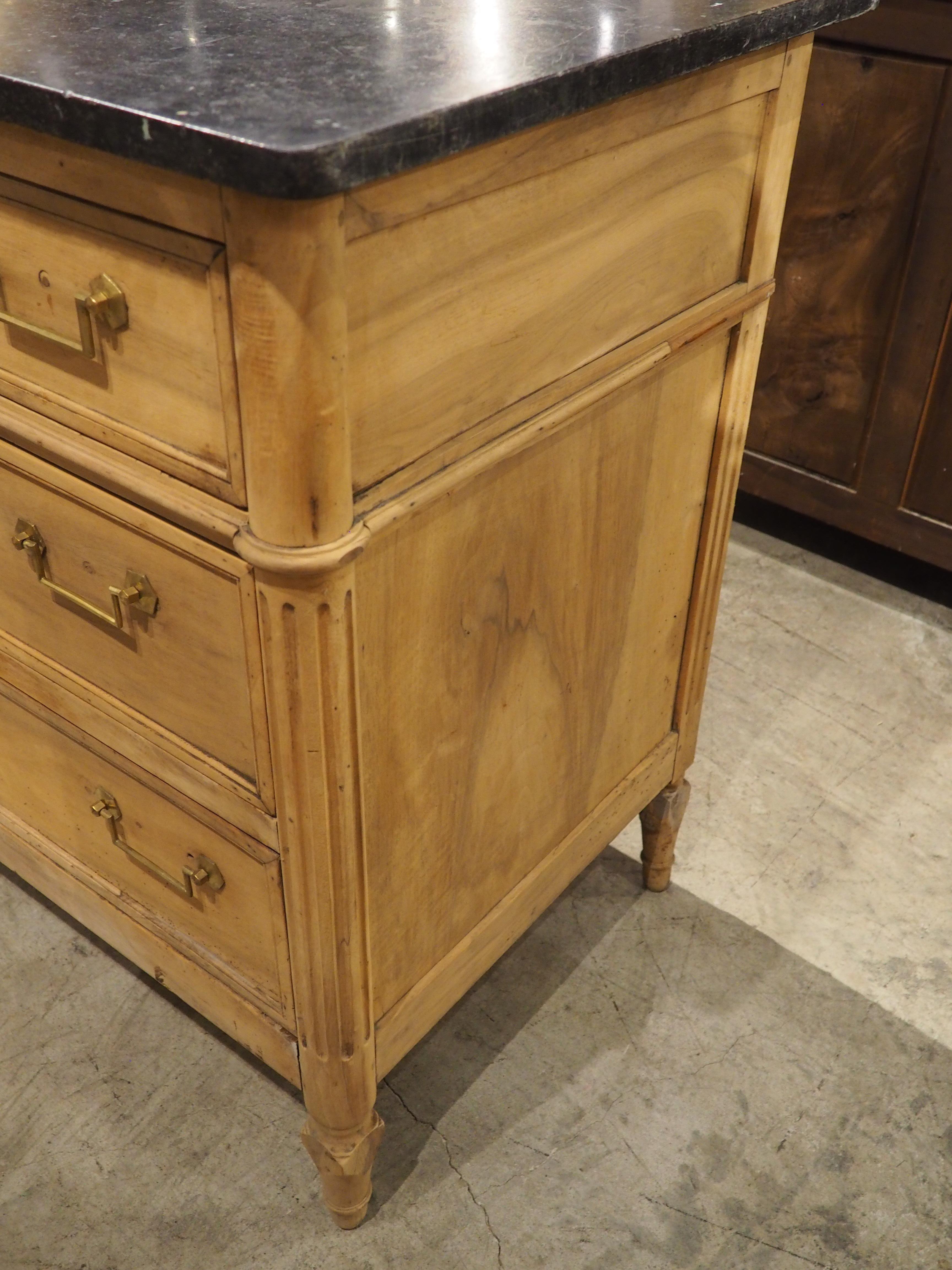 Early 1800s French Directoire Commode in Bleached Walnut with Black Stone Top For Sale 14