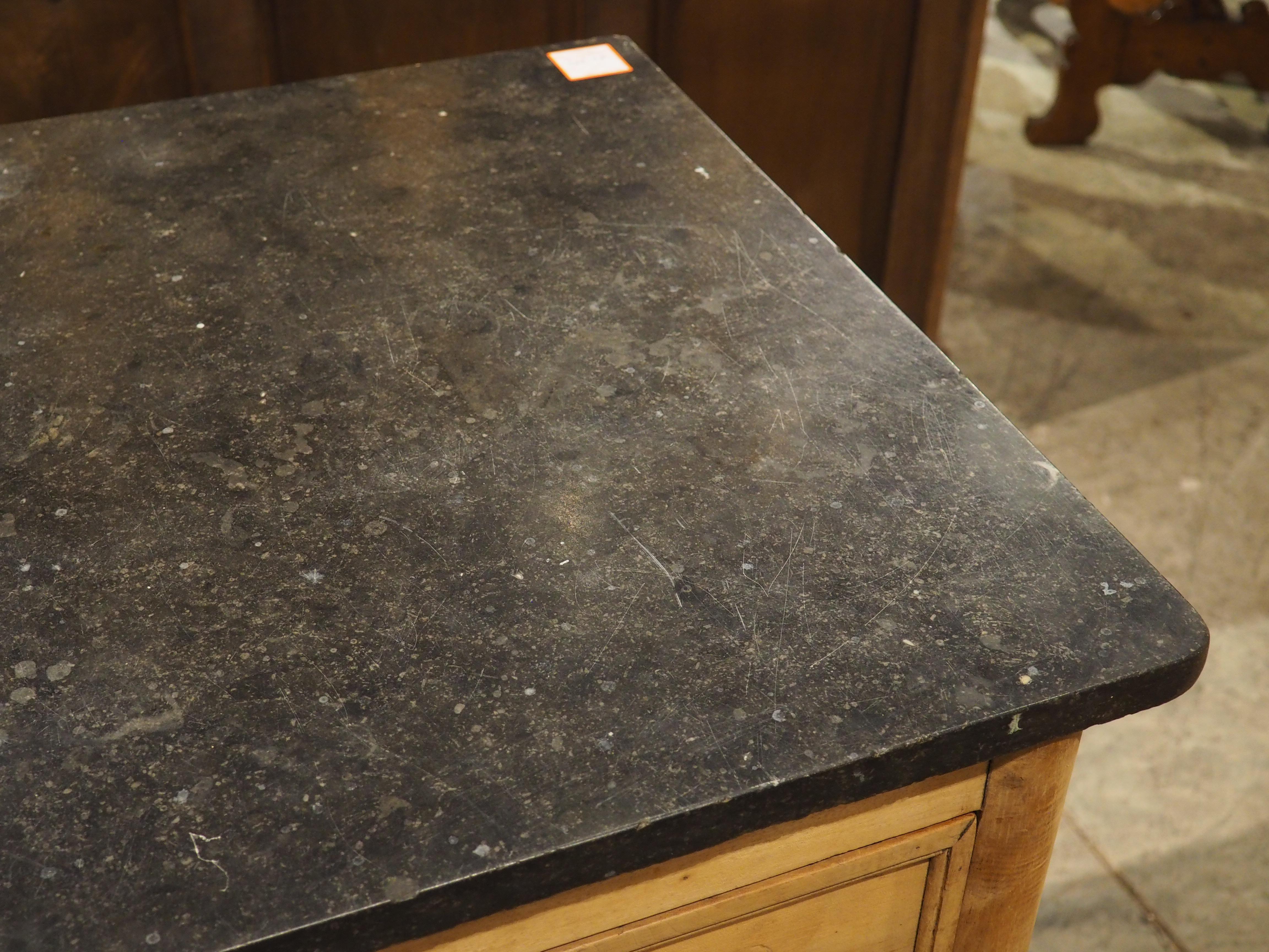 Metal Early 1800s French Directoire Commode in Bleached Walnut with Black Stone Top For Sale