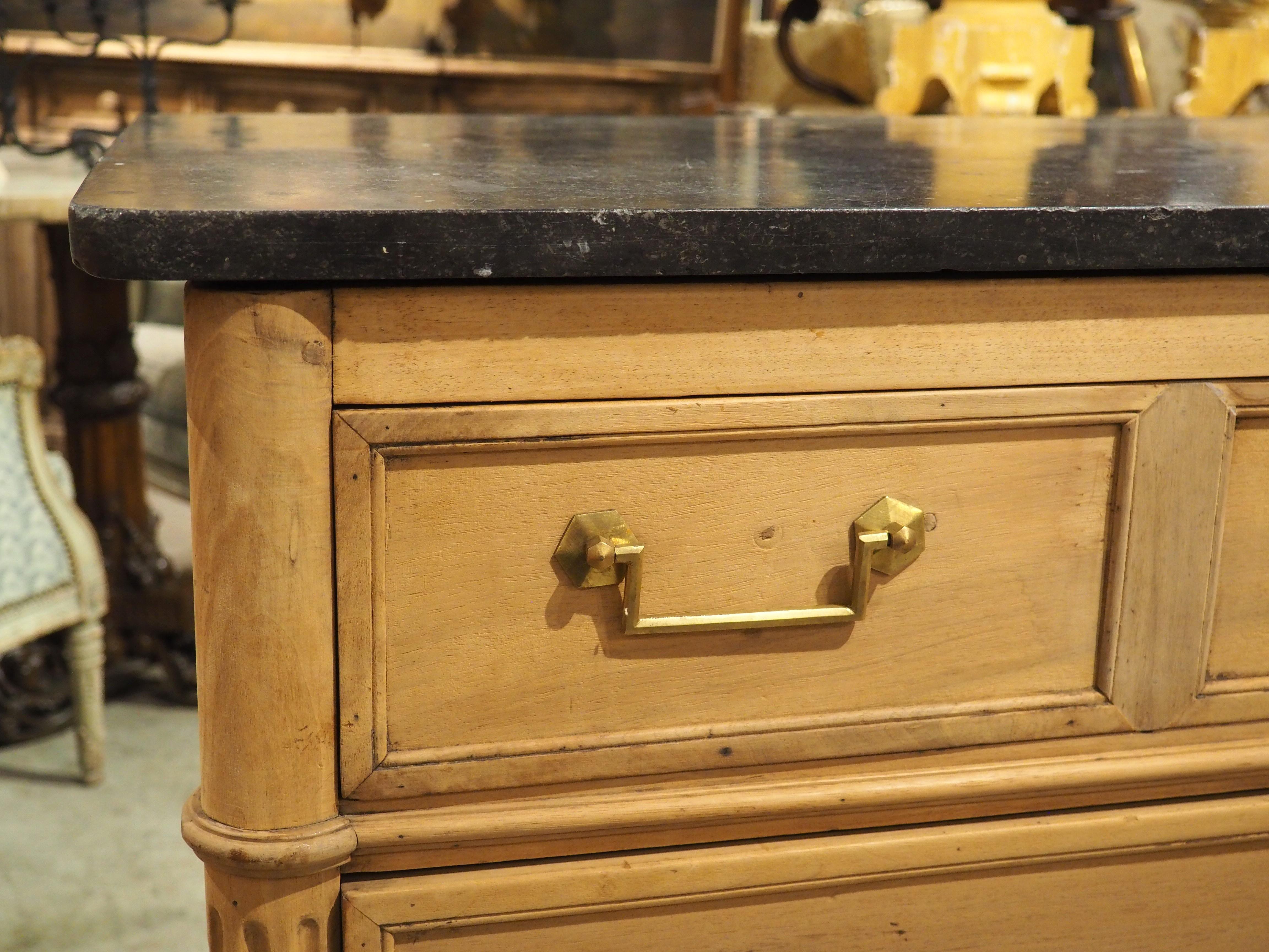 Early 1800s French Directoire Commode in Bleached Walnut with Black Stone Top For Sale 1
