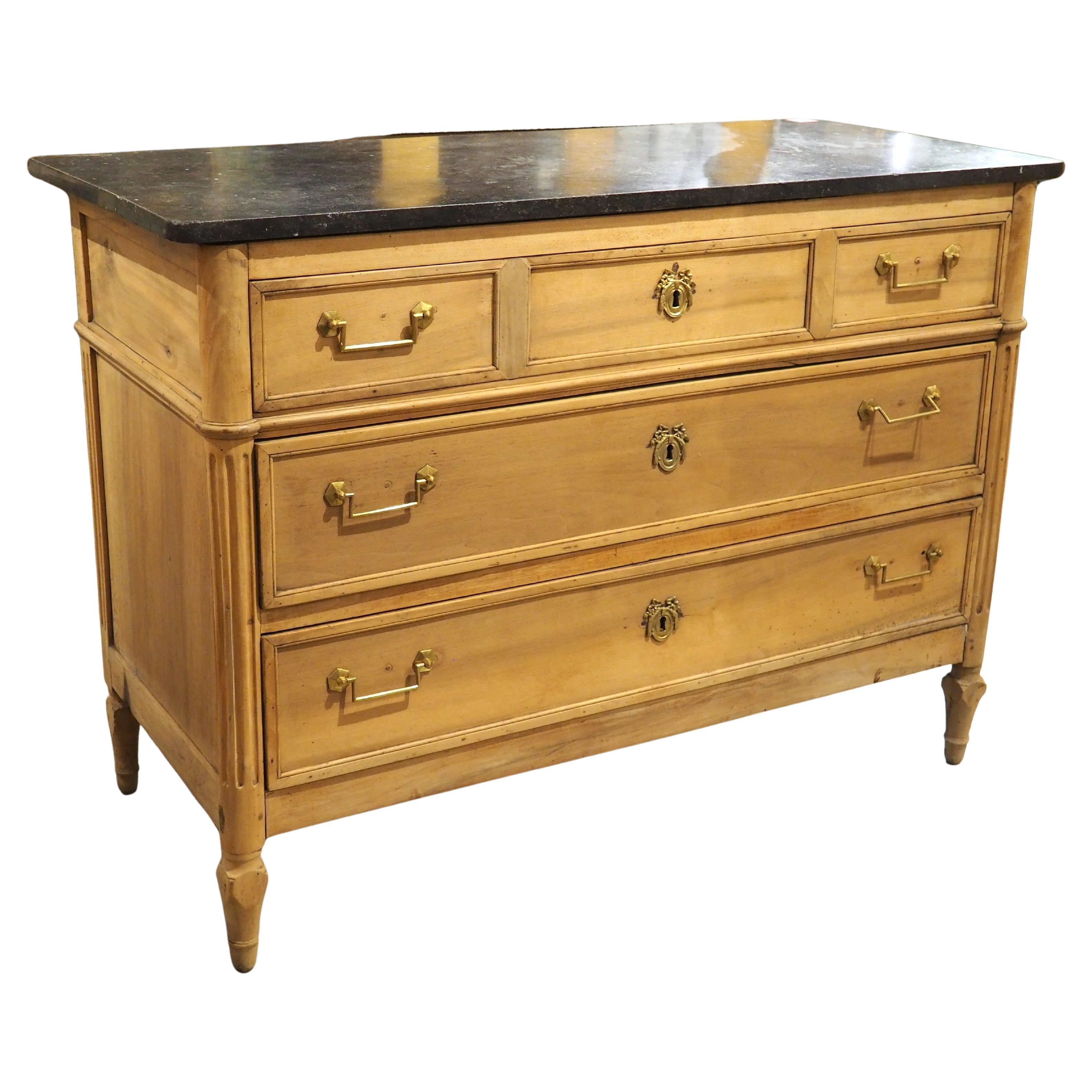 Early 1800s French Directoire Commode in Bleached Walnut with Black Stone Top For Sale