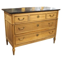 Early 1800s French Directoire Commode in Bleached Walnut with Black Stone Top