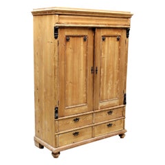 Early 1800s Large Swedish Pine Armoire with Original Hardware