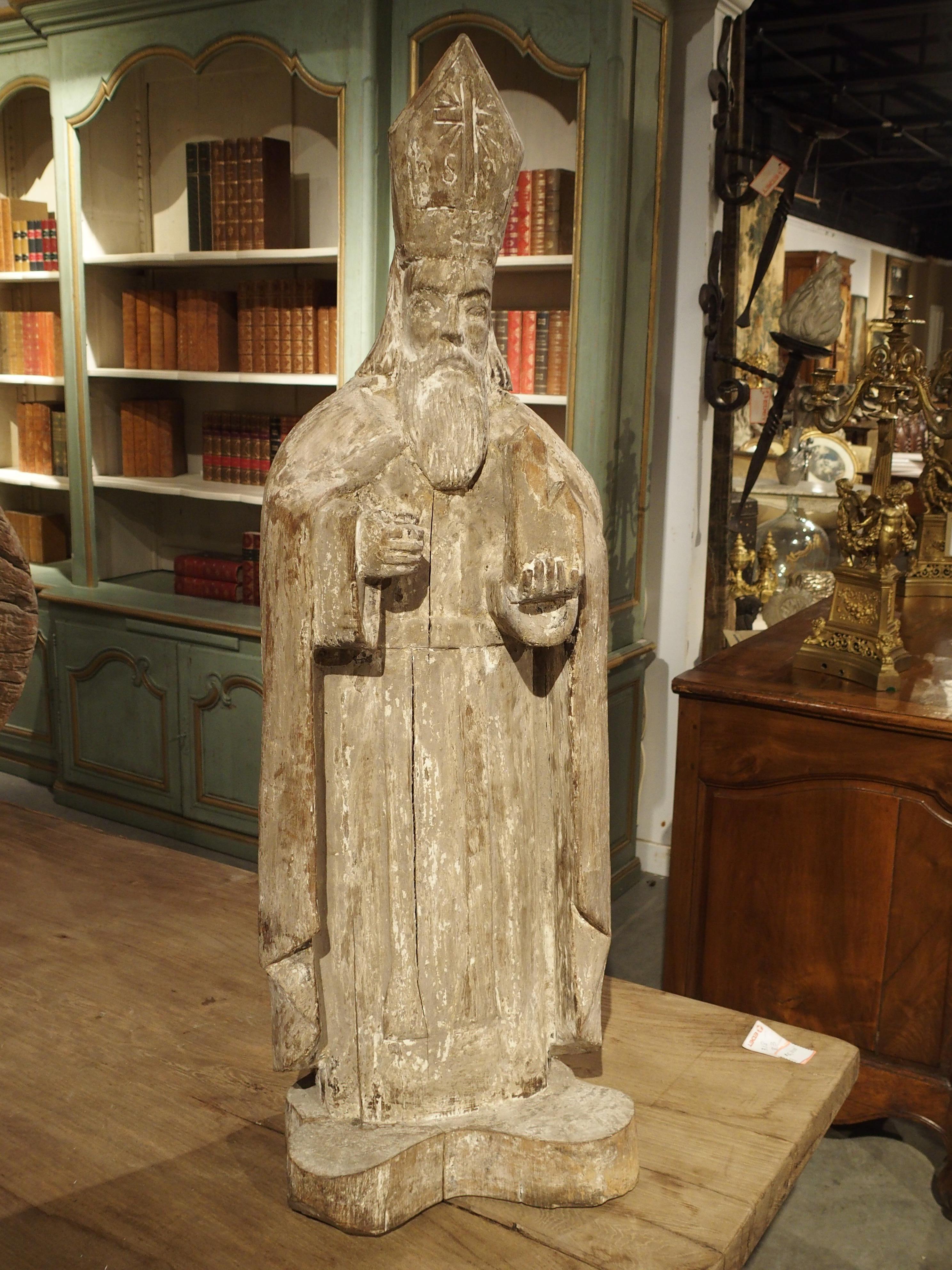 Early 1800s Partially Stripped French Wood Statue of St Martin de Tours 4