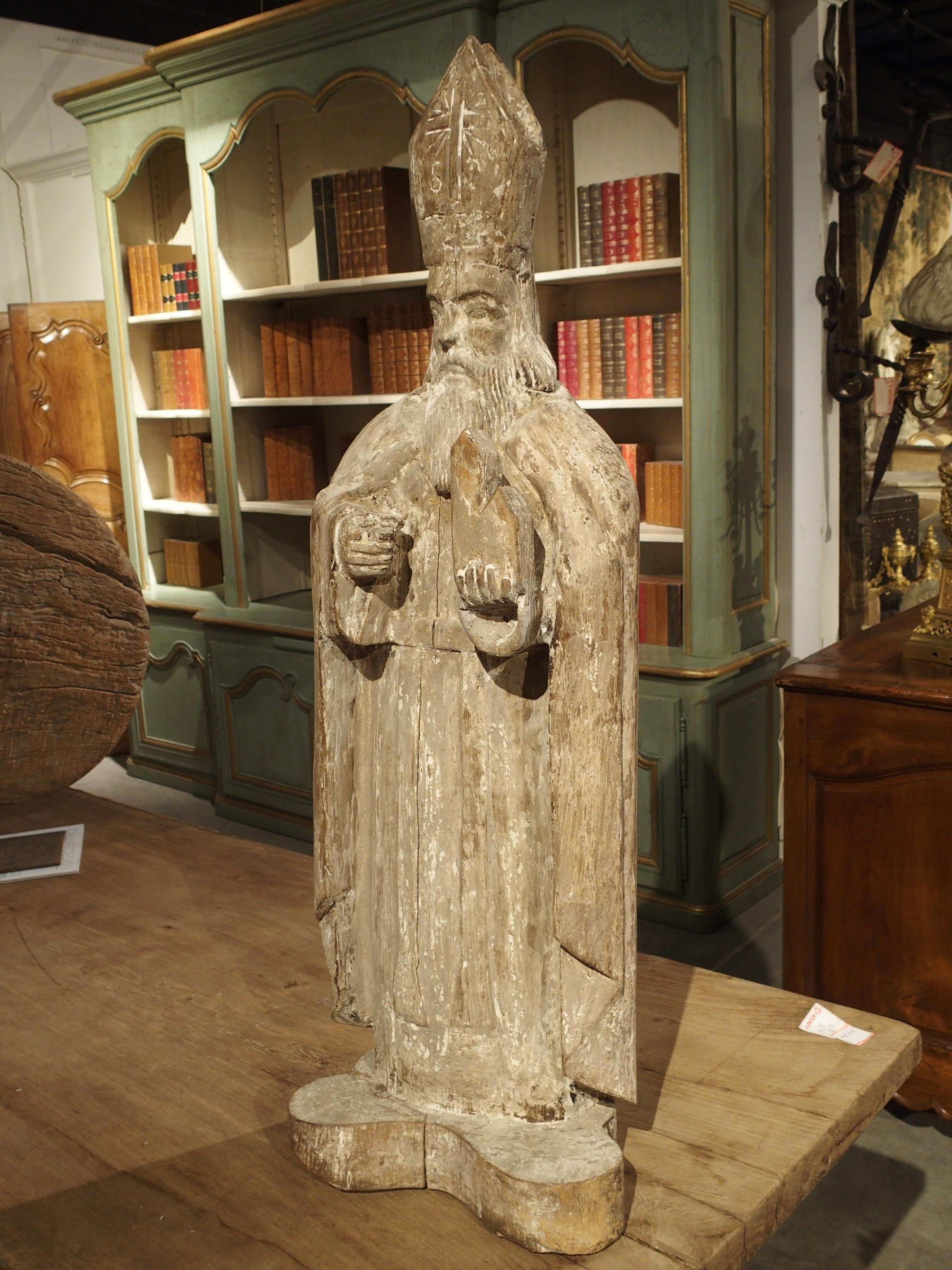 Early 1800s Partially Stripped French Wood Statue of St Martin de Tours 5
