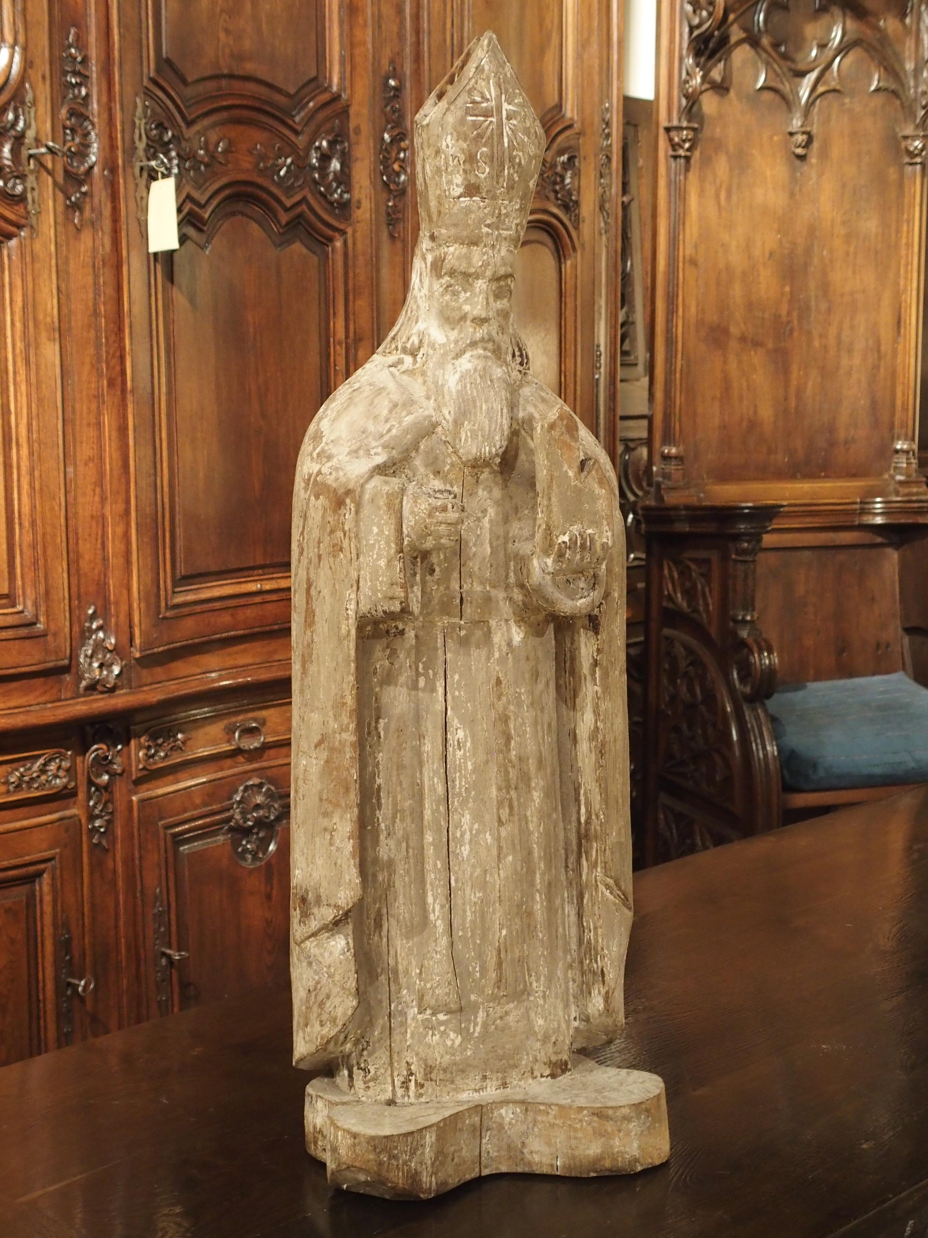 Early 1800s Partially Stripped French Wood Statue of St Martin de Tours 2