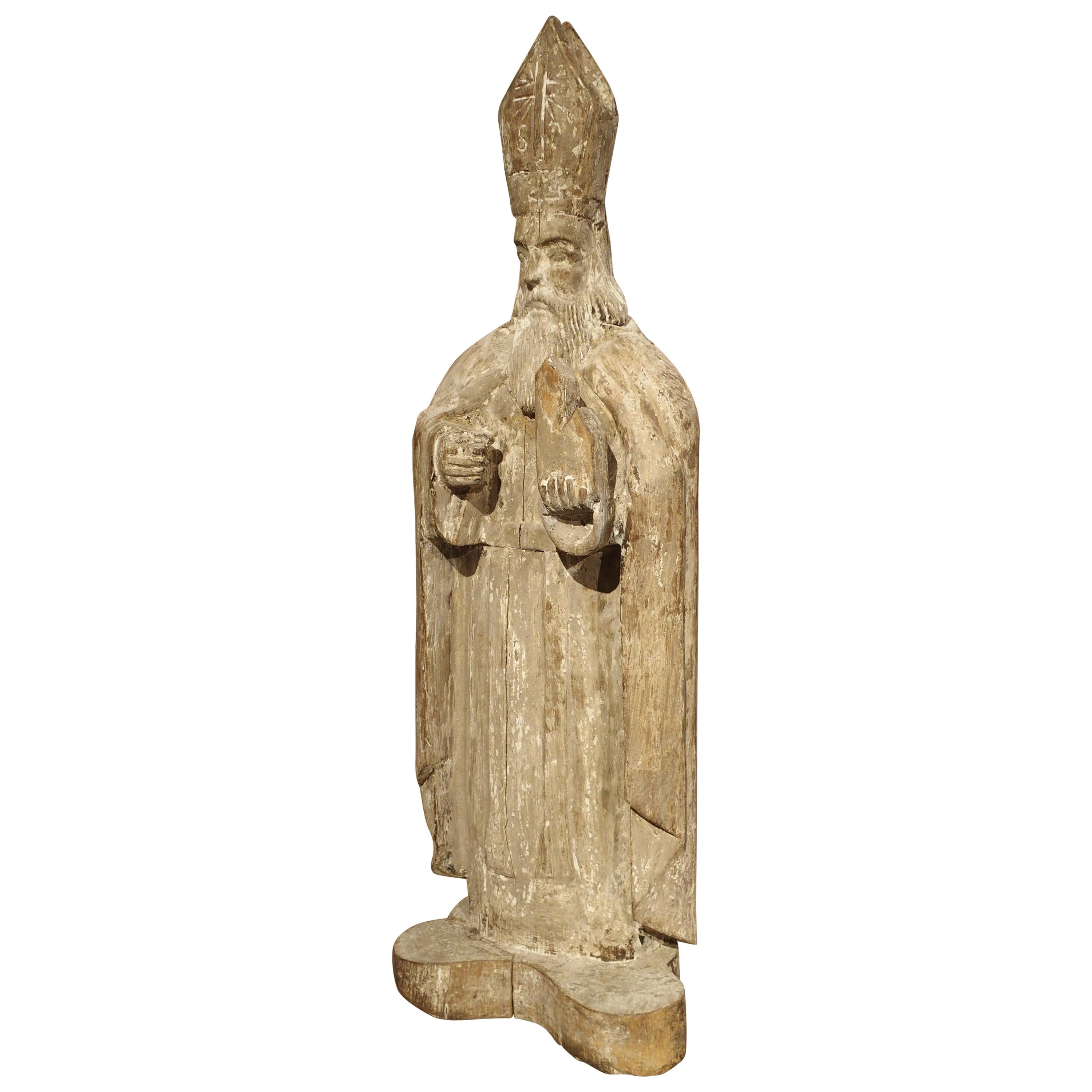 Early 1800s Partially Stripped French Wood Statue of St Martin de Tours