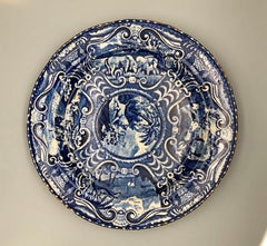 Early 1800s Quadruped Plate Lion Pattern Cobalt Blue and White