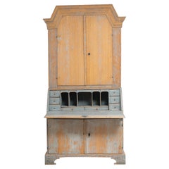 Early 1800s Swedish Country Baroque Style Secretary Cabinet