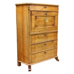 Antique Early 1800s Swedish Pine Secretary with Original Brass Hardware
