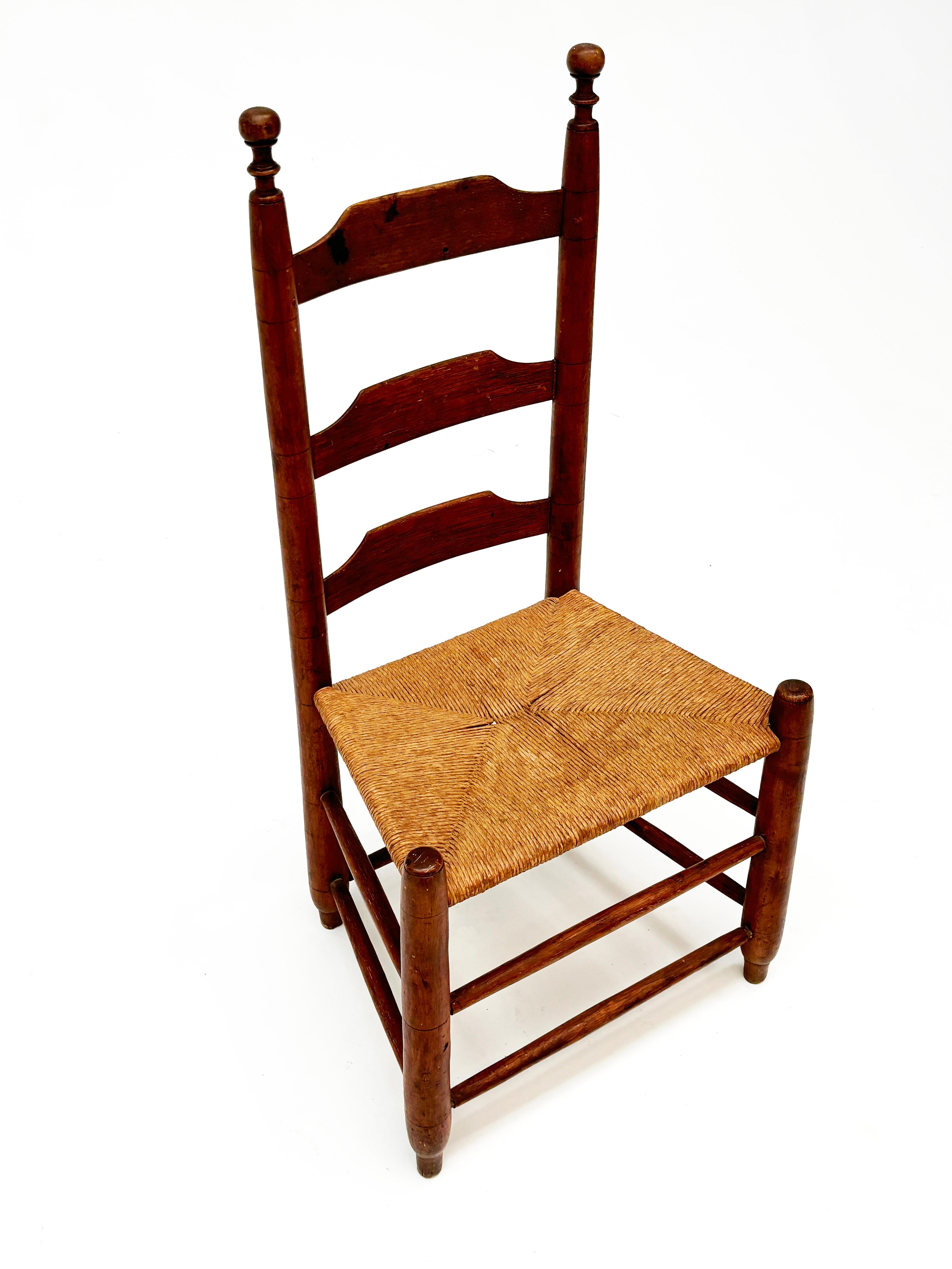 Adirondack Early 1800’s Three Slat, Pennsylvania Ladder-Back Chair For Sale