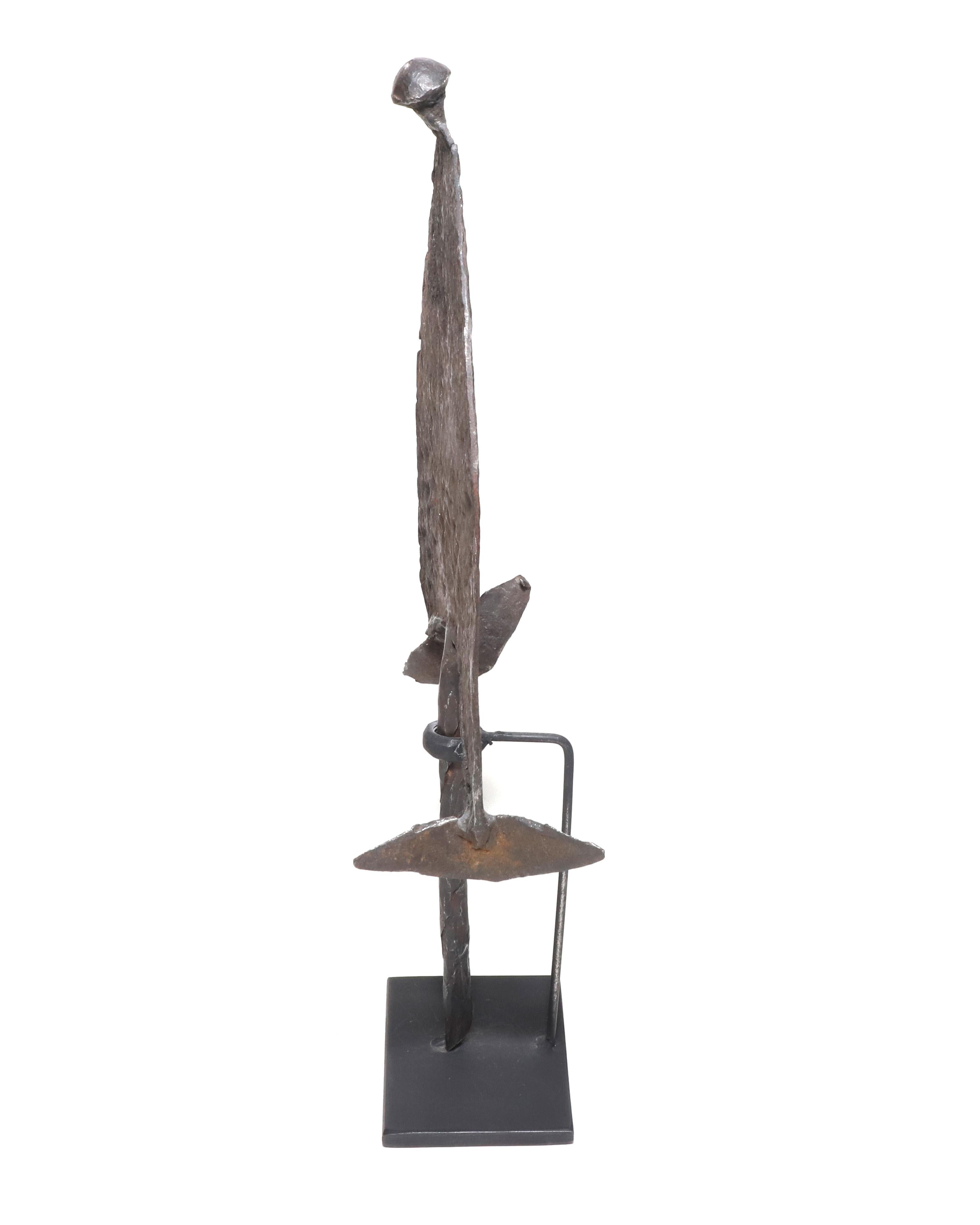 Tribal Early 1800s Wrought Iron Mbili African Currenzy on Metal Stand For Sale