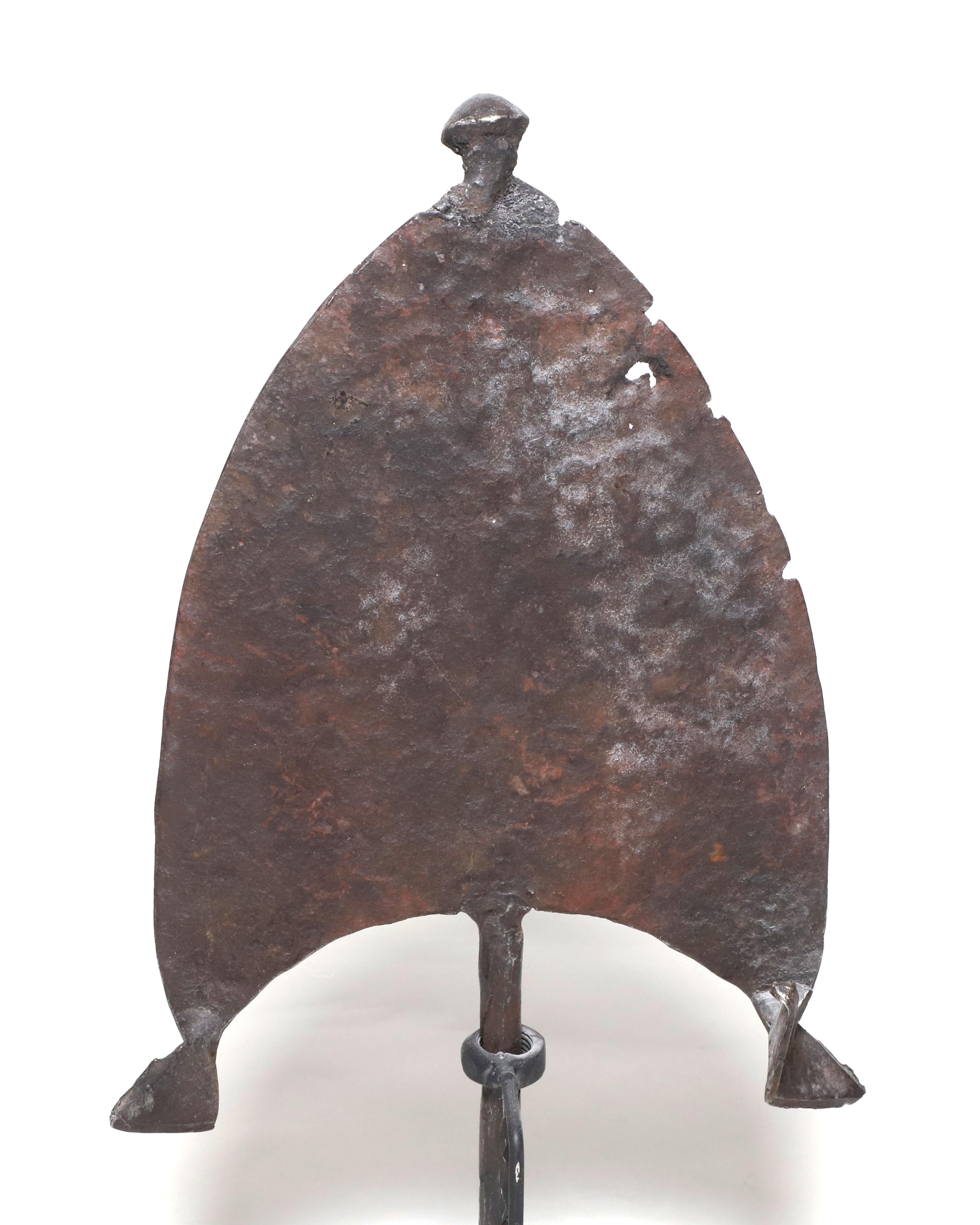 Early 1800s Wrought Iron Mbili African Currenzy on Metal Stand In Good Condition For Sale In New York, NY