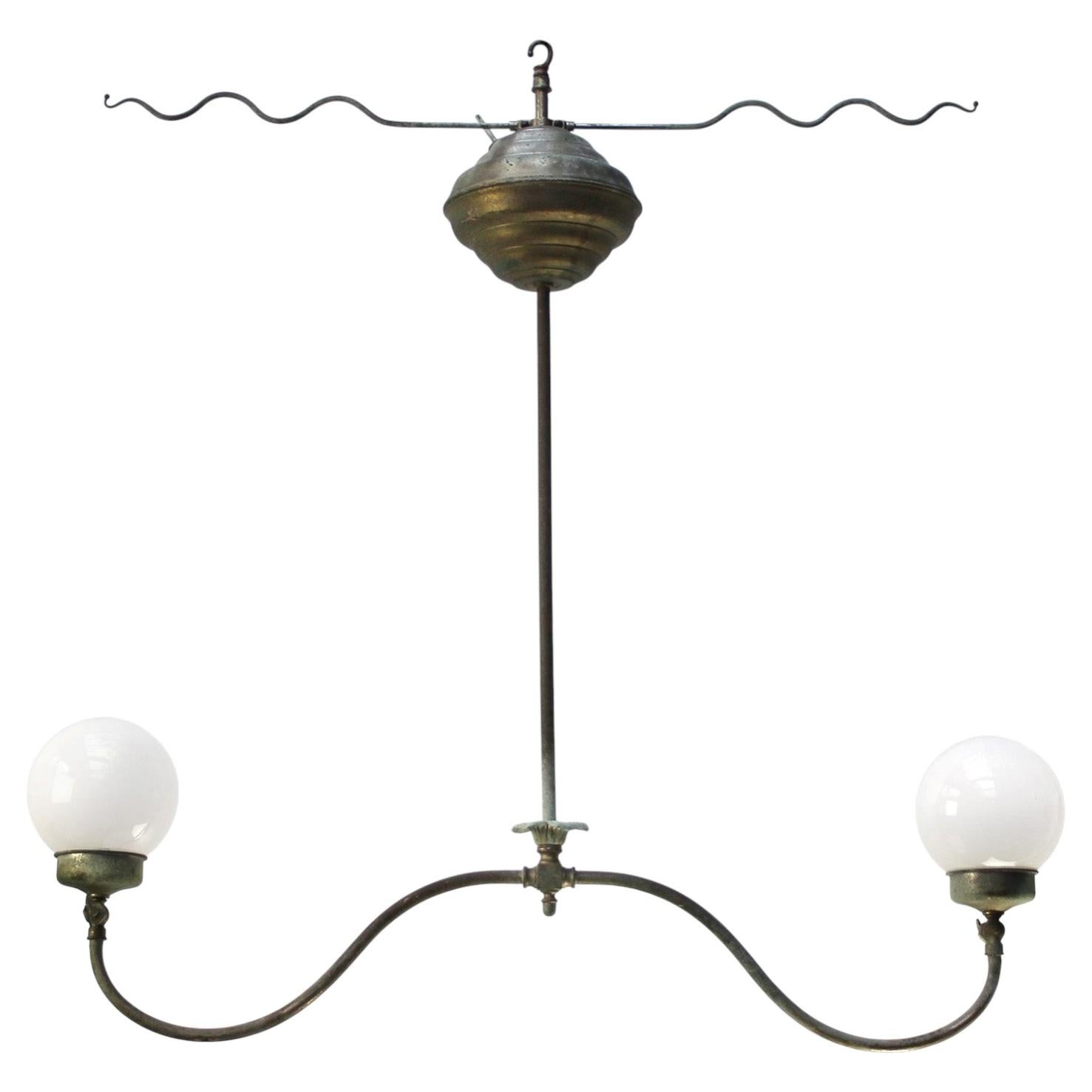 Early 1890s Brass Nickel Plated Converted Double Oil Pendant Lamps For Sale