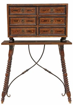 Early 18th/19th C. Spanish Italian Baroque Vargueno Table Cabinet On Stand