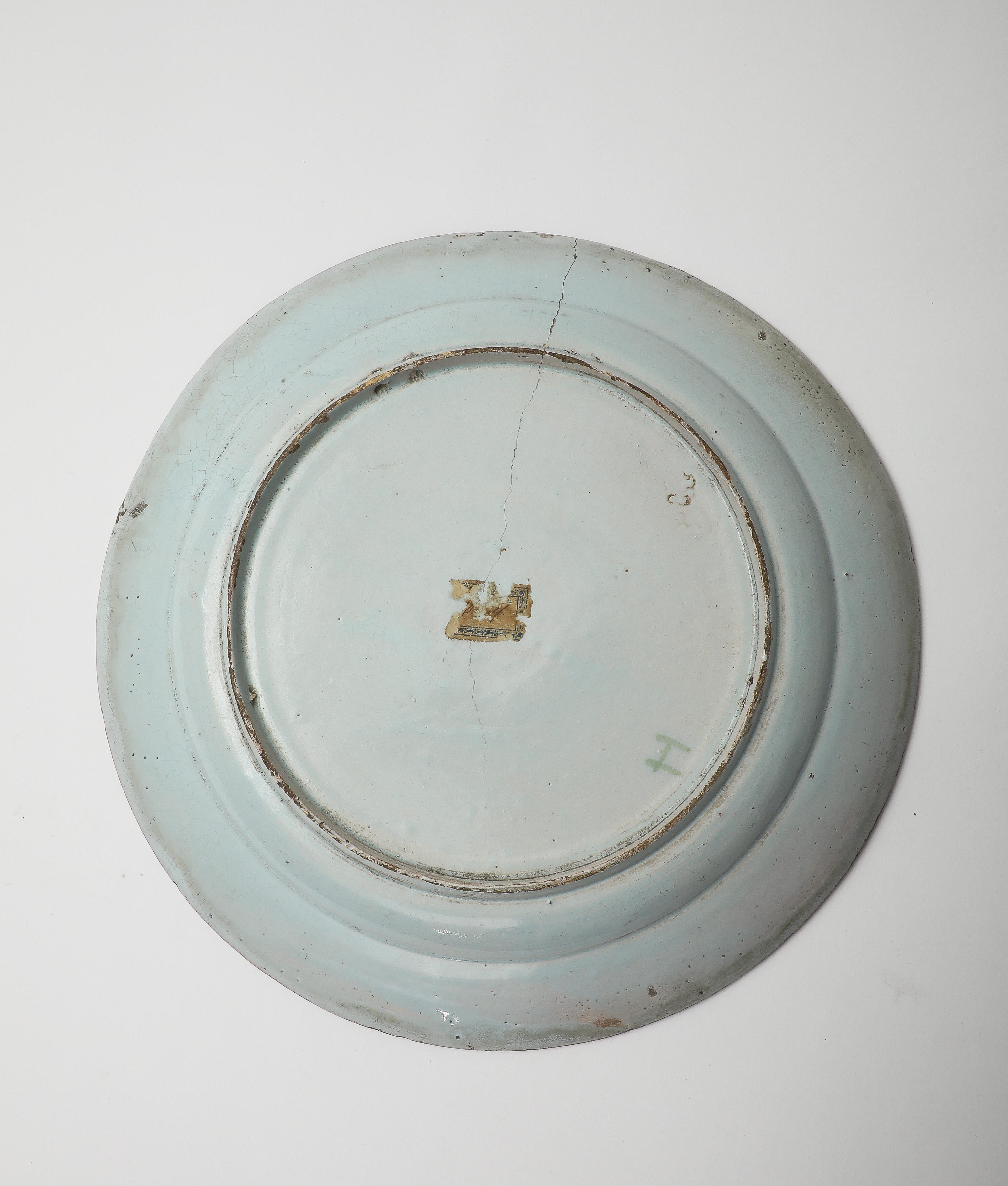 Early 18th C. Delft Manganese Tin Glazed Charger For Sale 6