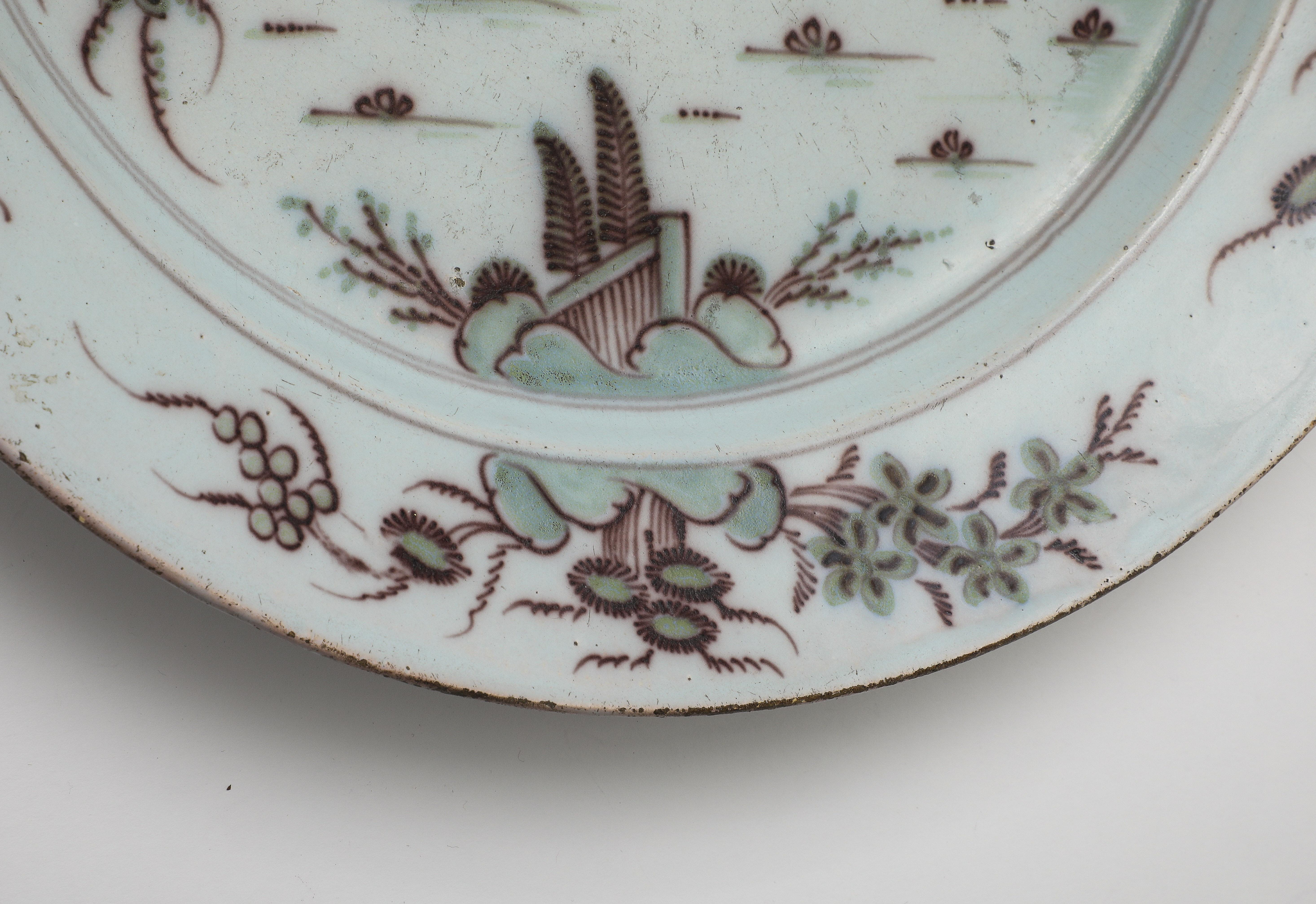 Early 18th C. Delft Manganese Tin Glazed Charger For Sale 3