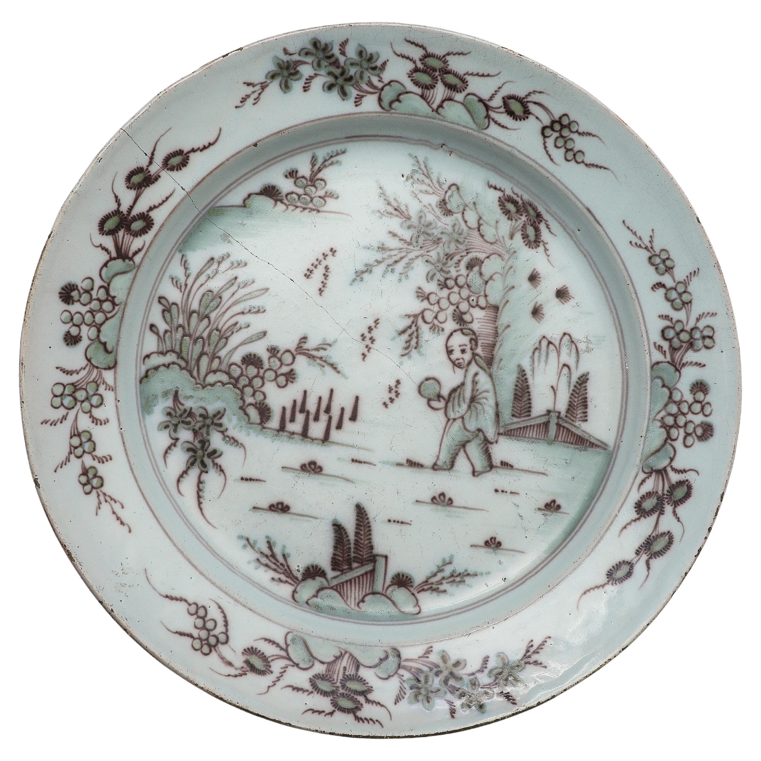 Cargador esmaltado de manganeso y estaño de Delft de principios del siglo XVIII