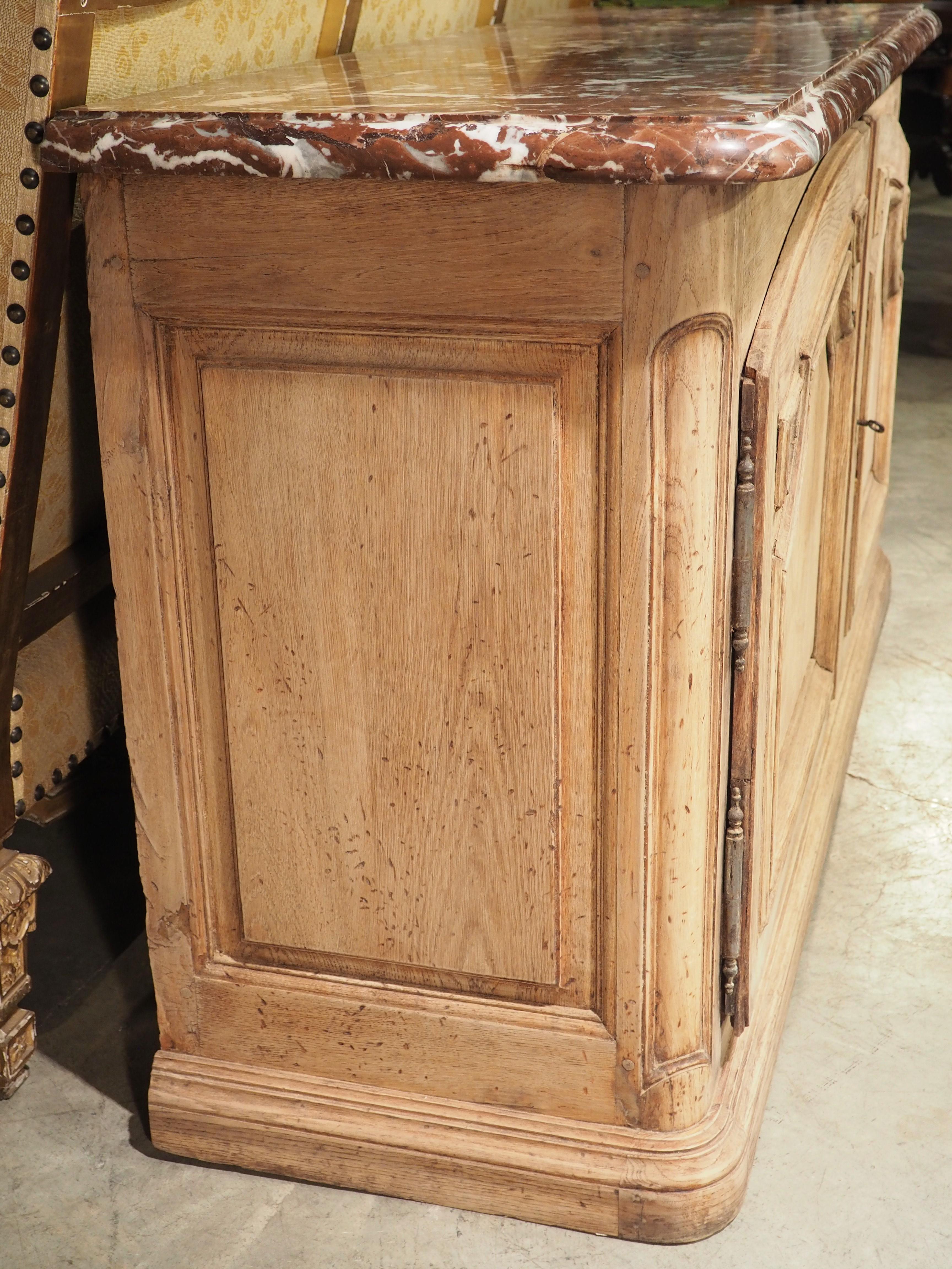 18th Century Early 18th C. French Oak Buffet De Chasse with Rouge De Languedoc Marble Top