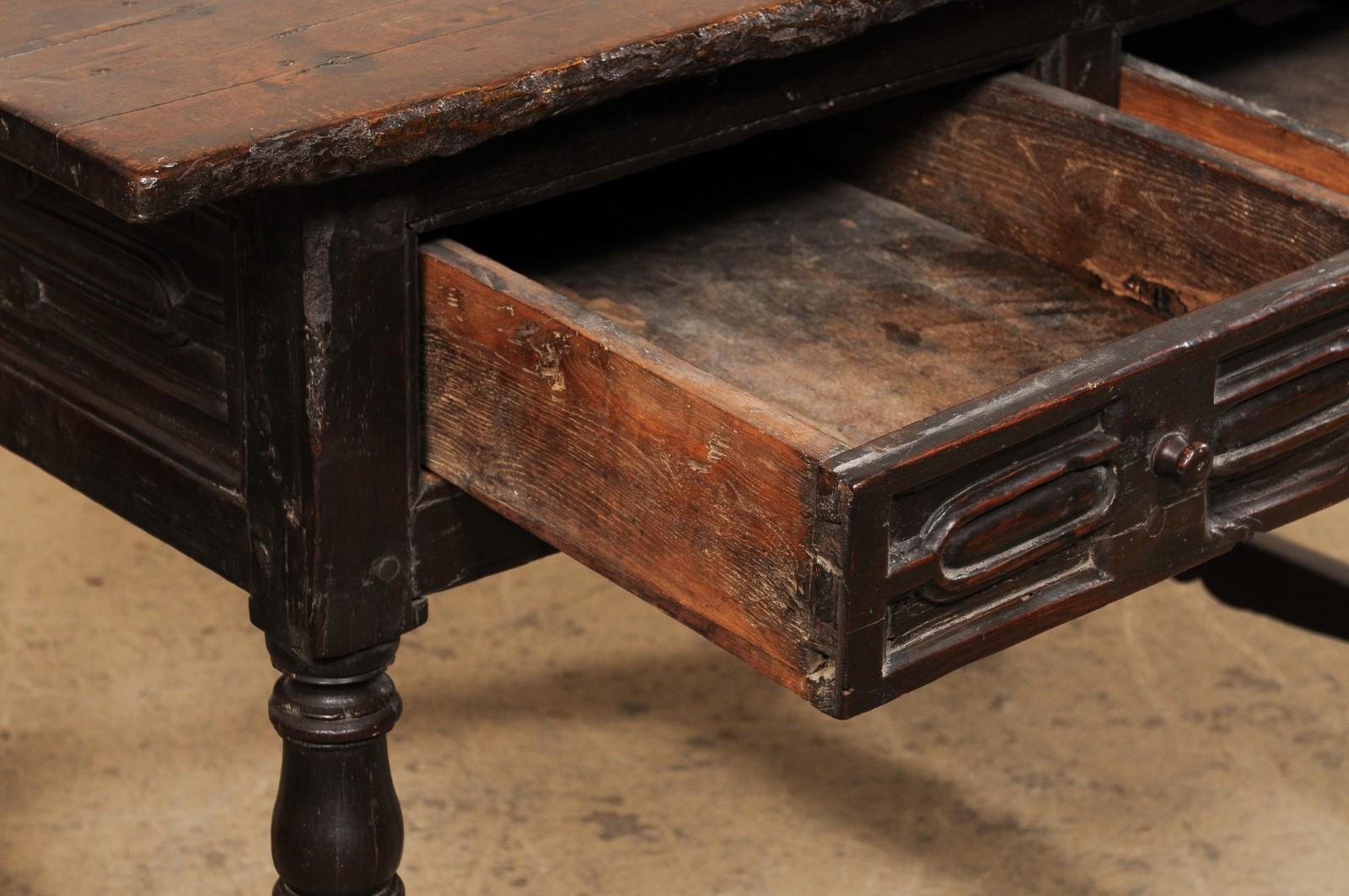 18th Century and Earlier Italian Carved-Walnut Occasional Table W/Drawers, All Sides Carved, Early 18th C For Sale