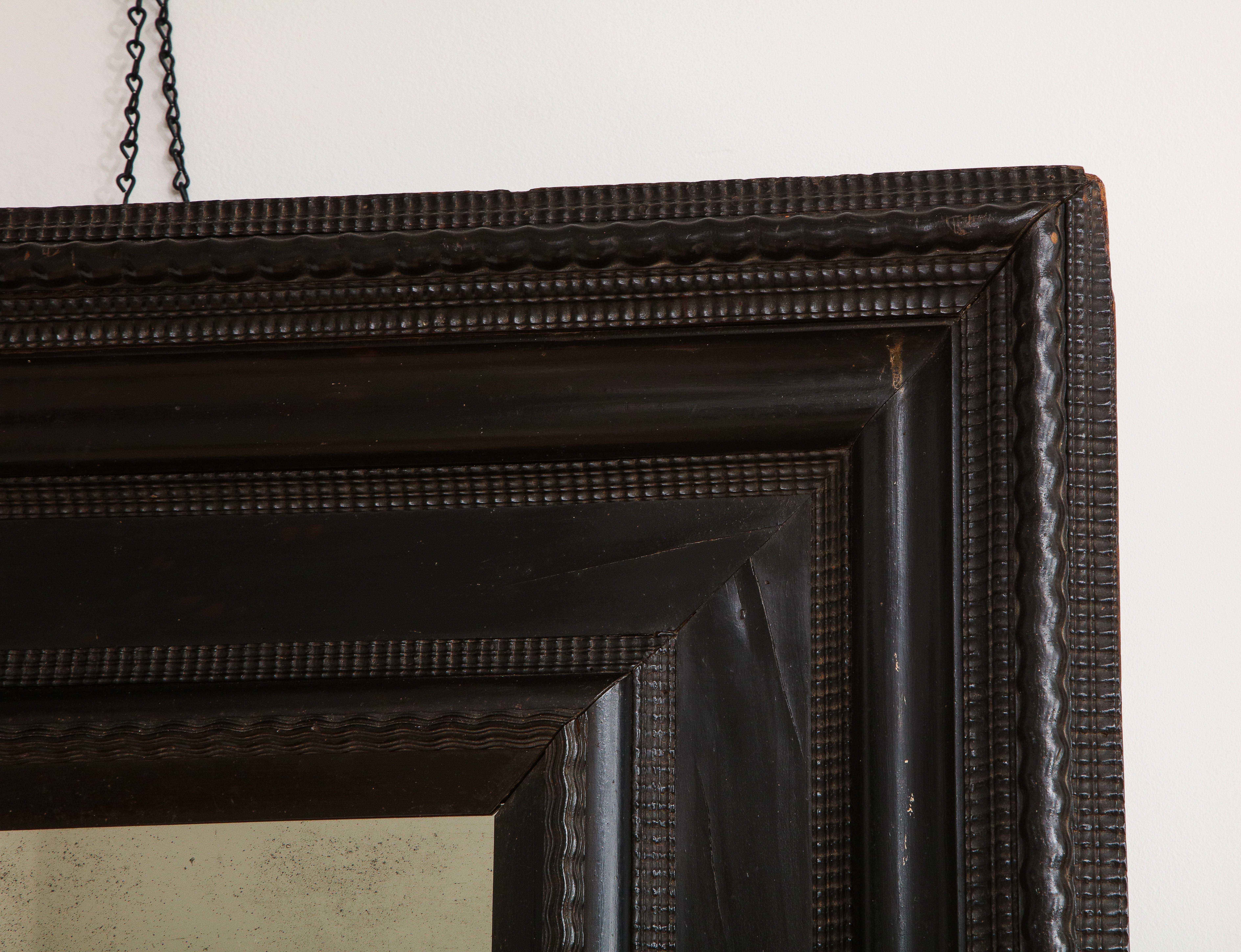Early 18th C Italian Ebonized Mirror with Guilloche Detail, Italy, 1750 In Good Condition In Brooklyn, NY