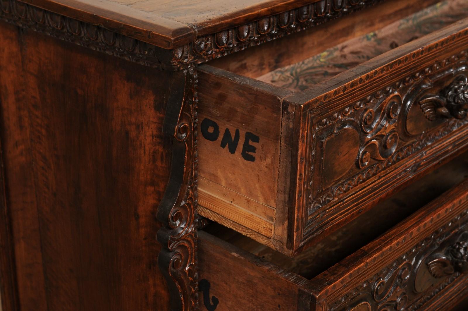 Early 18th C Italian Elaborately-Embellished Commode w/Putti Carved Drawer Pulls For Sale 3