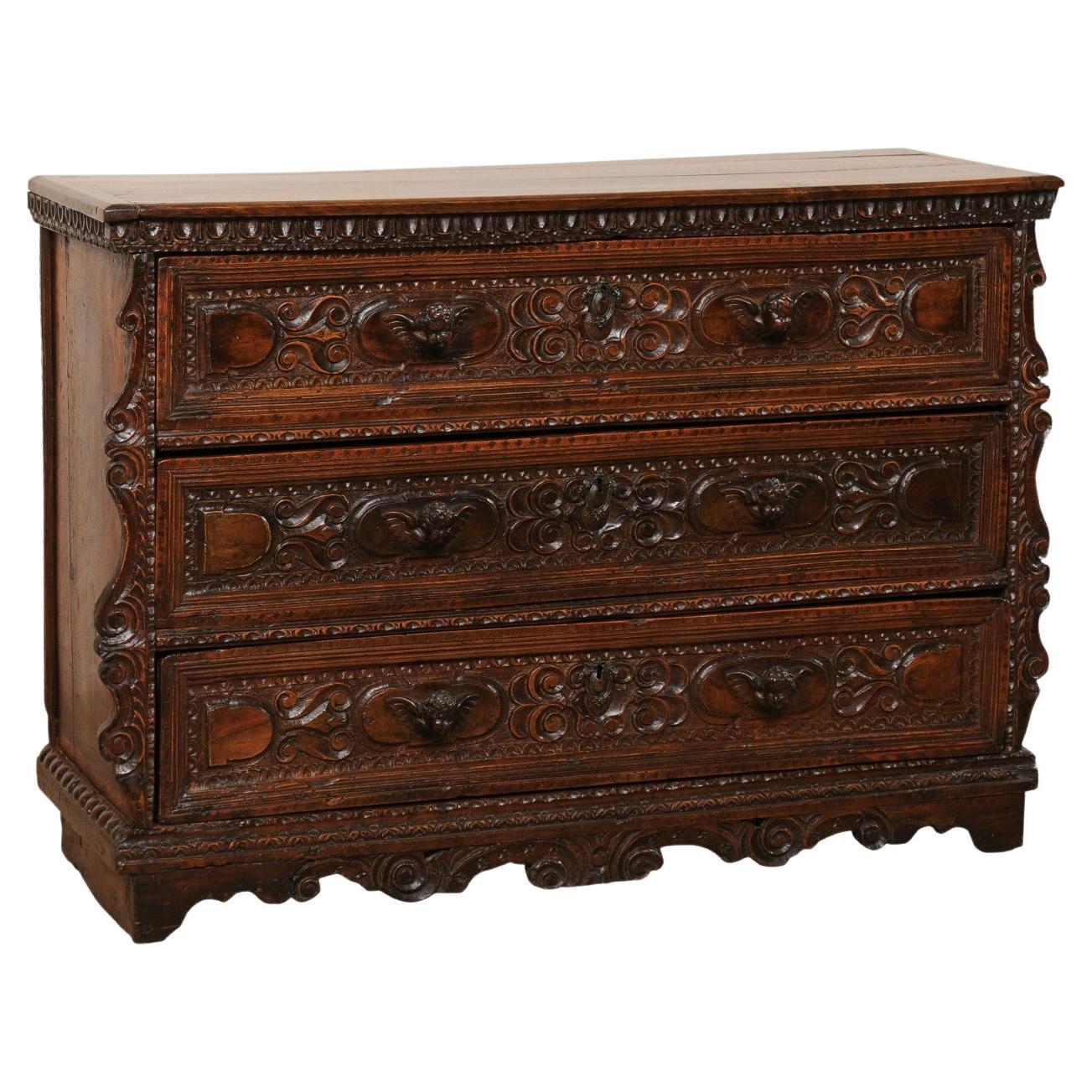 Early 18th C Italian Elaborately-Embellished Commode w/Putti Carved Drawer Pulls For Sale