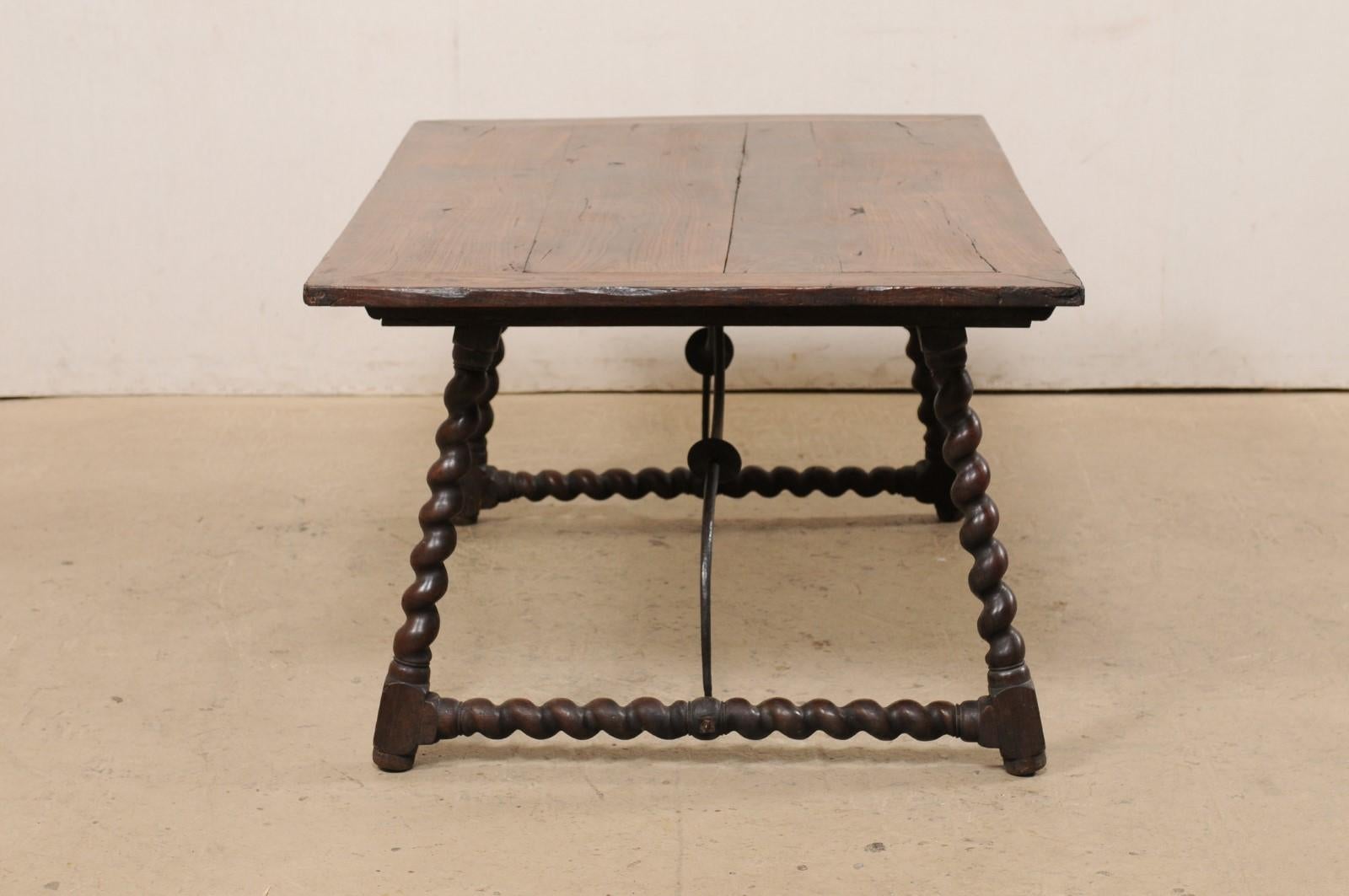 Early 18th C. Italian Table w/Forged Iron Stretcher and Barely-Twist Legs For Sale 3