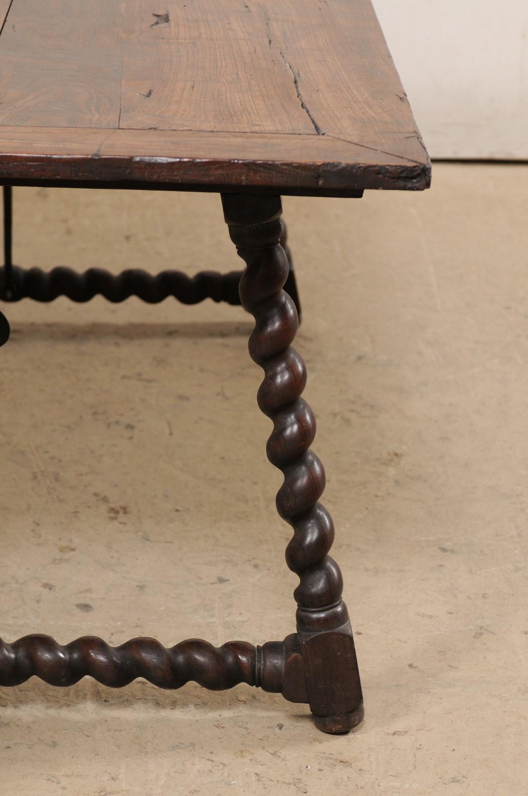 Early 18th C. Italian Table w/Forged Iron Stretcher and Barely-Twist Legs For Sale 4