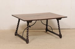 Early 18th C. Italian Table w/Forged Iron Stretcher and Barely-Twist Legs