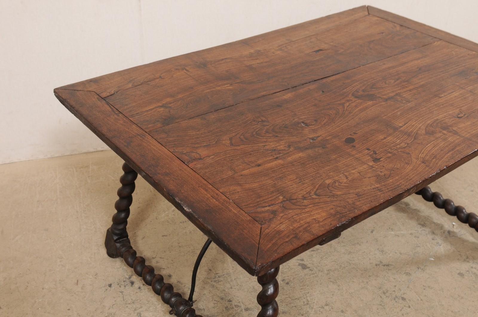 Early 18th C. Italian Table w/Forged Iron Stretcher and Barely-Twist Legs In Good Condition For Sale In Atlanta, GA