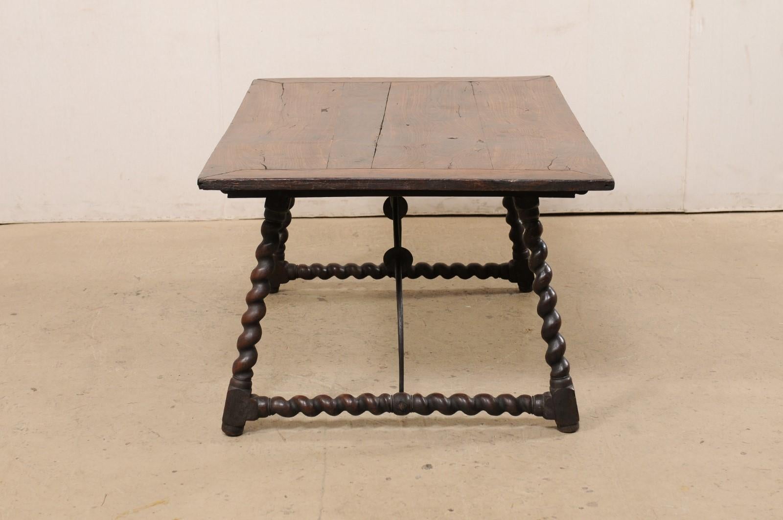18th Century Early 18th C. Italian Table w/Forged Iron Stretcher and Barely-Twist Legs For Sale