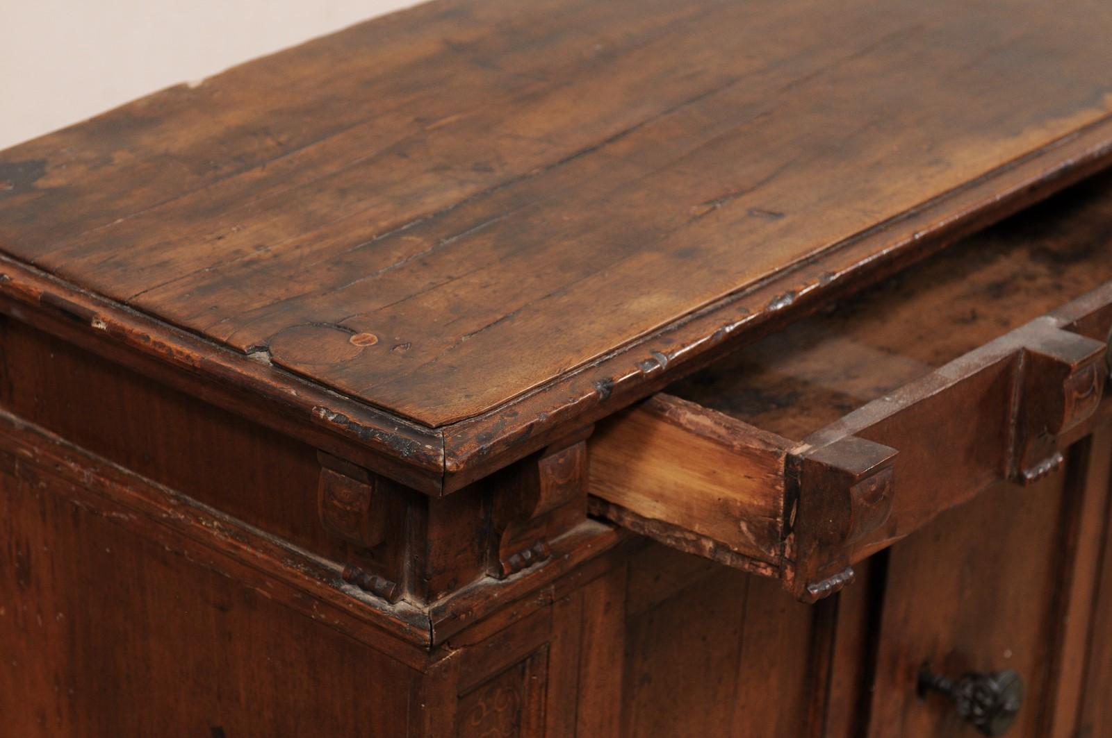 Early 18th C. Italian Two-Door Walnut Cabinet Presented on Paw Feet For Sale 6