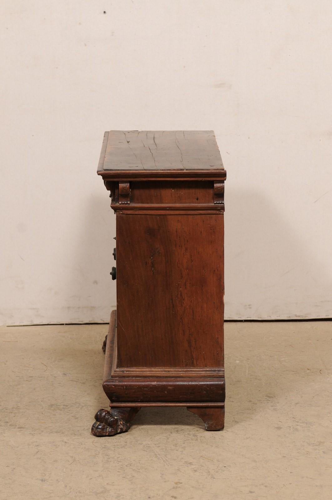 Early 18th C. Italian Two-Door Walnut Cabinet Presented on Paw Feet For Sale 4