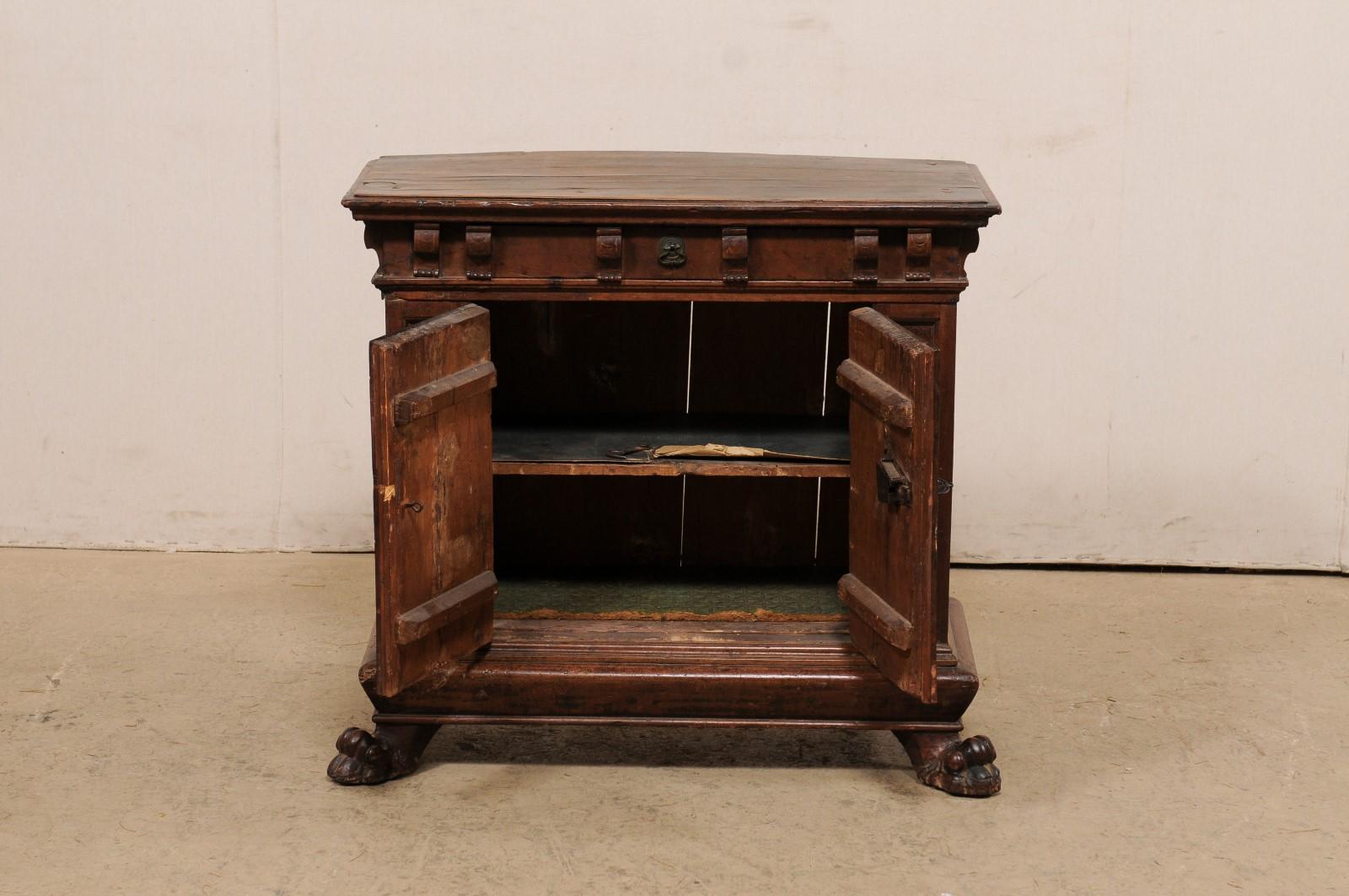 Early 18th C. Italian Two-Door Walnut Cabinet Presented on Paw Feet For Sale 5