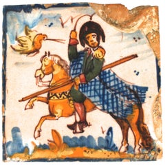 Antique Early 18th Century Spanish Tile of Style George Slaying the Dragon, circa 1700