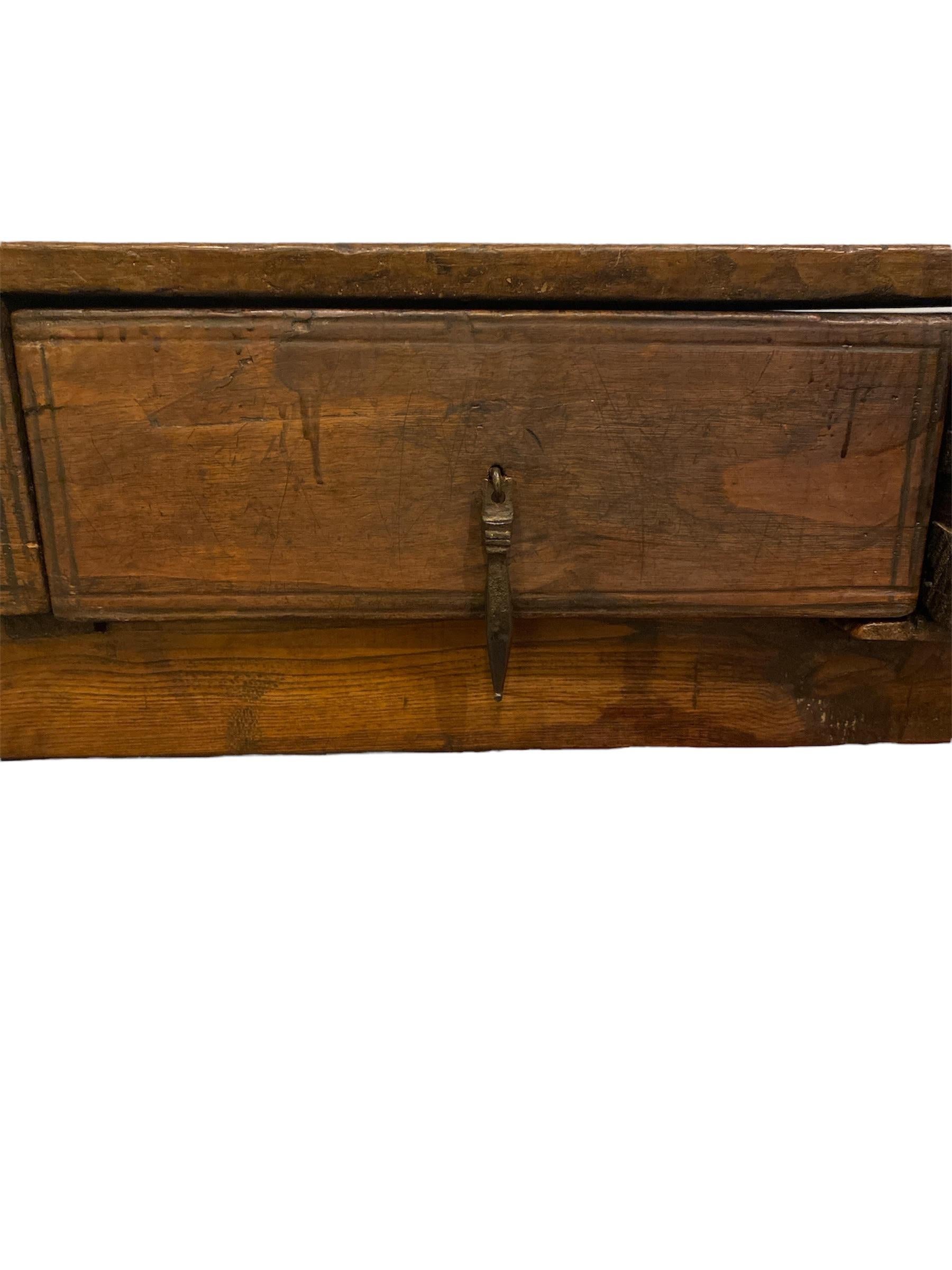 Hand-Crafted Early 18th Century 3 Drawer Iron Handle Desk& Console