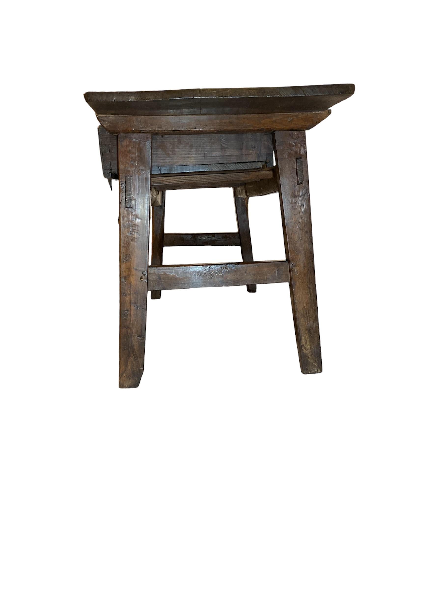 Early 18th Century 3 Drawer Iron Handle Desk& Console In Excellent Condition In Pasadena, CA