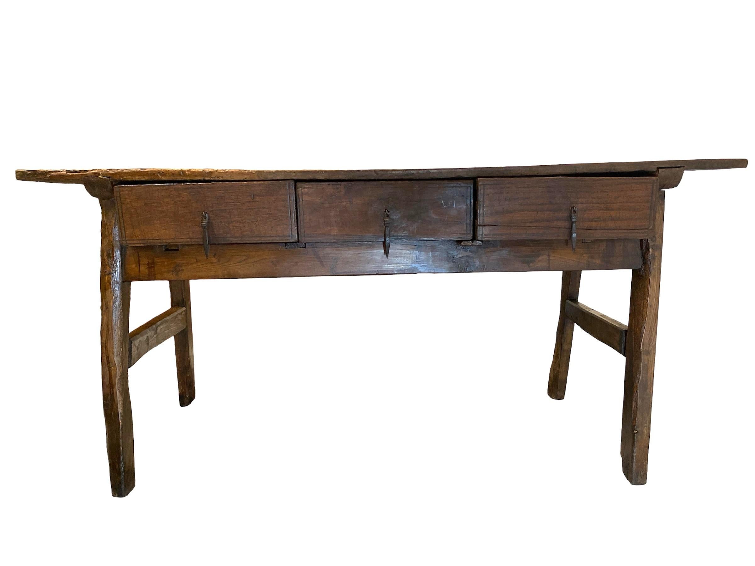 Early 18th Century 3 Drawer Iron Handle Desk& Console 2