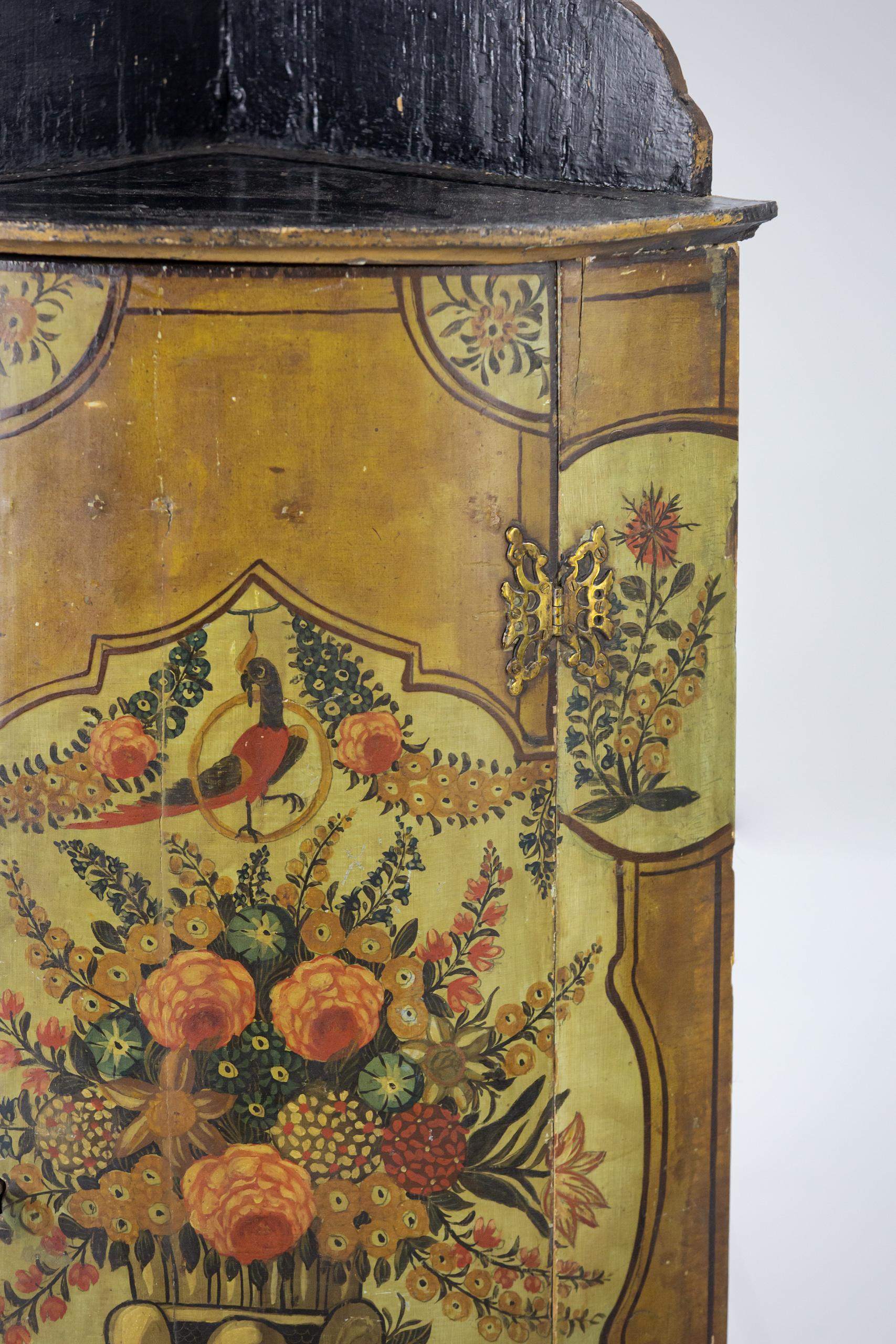 Painted Early 18th Century Anglo Dutch Corner Cupboard