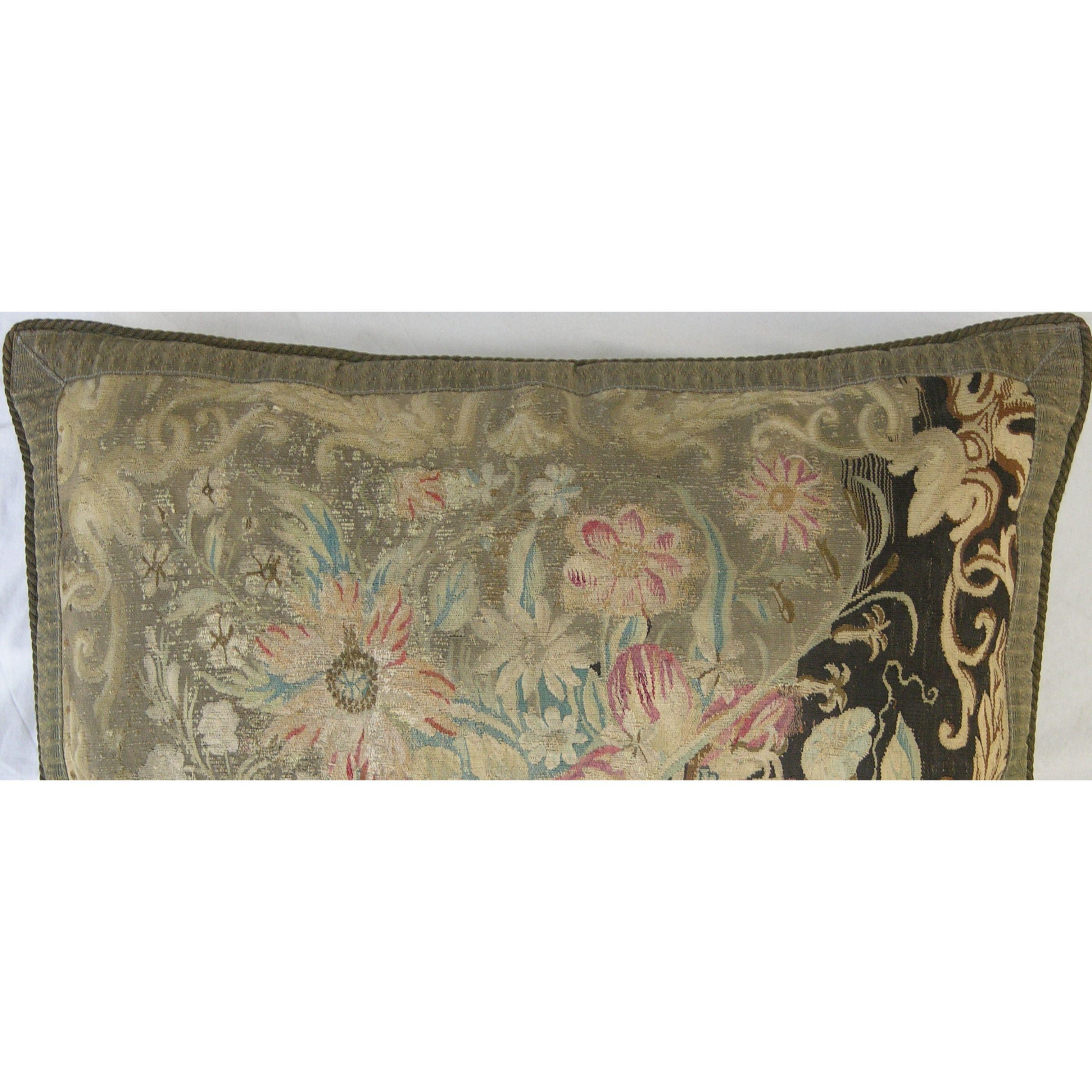 Wool Early 18th Century Antique French Aubusson Tapestry Pillow For Sale