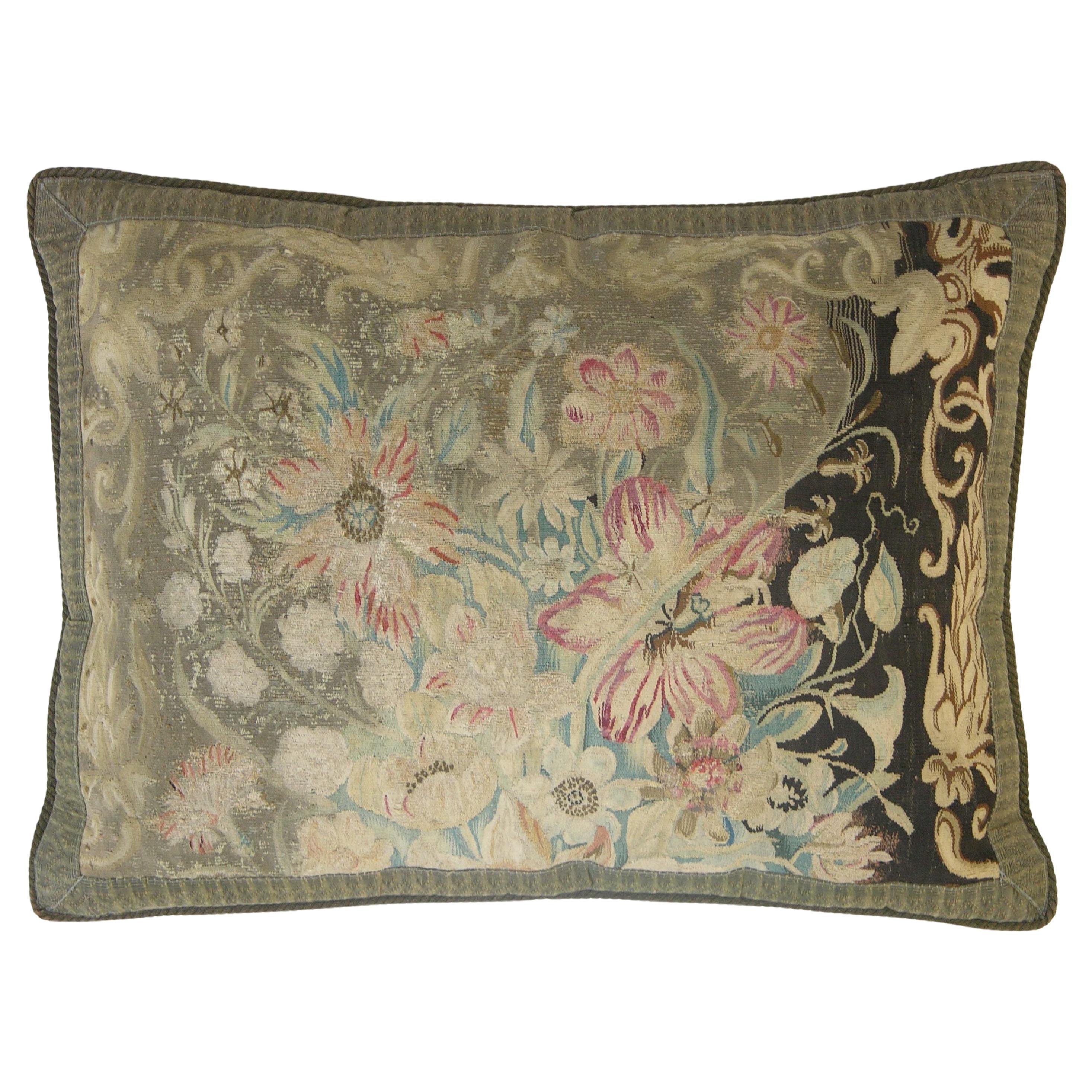 Early 18th Century Antique French Aubusson Tapestry Pillow For Sale