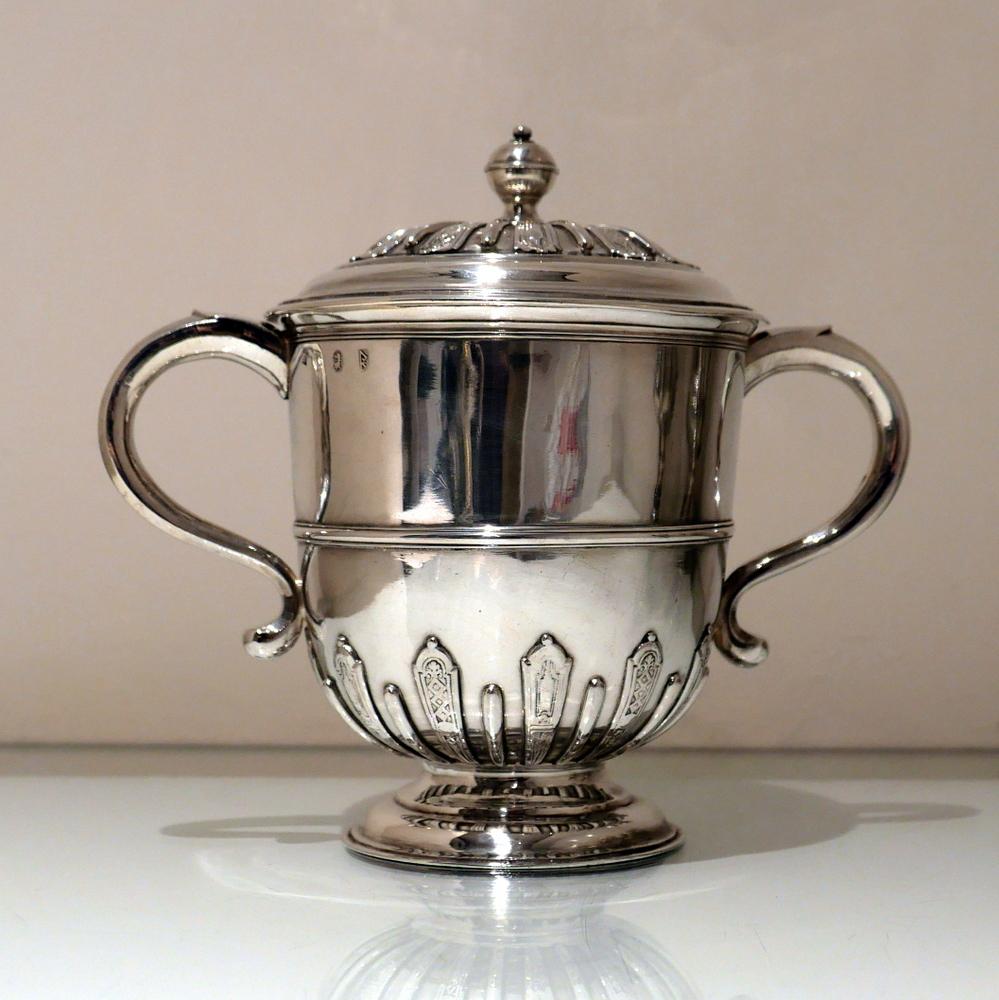 English Early 18th Century Antique Queen Anne Britannia Silver Cup & Cover, London, 1705 For Sale