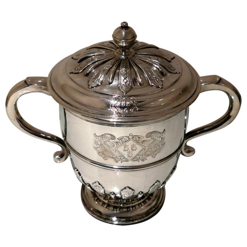 Early 18th Century Antique Queen Anne Britannia Silver Cup & Cover, London, 1705 For Sale