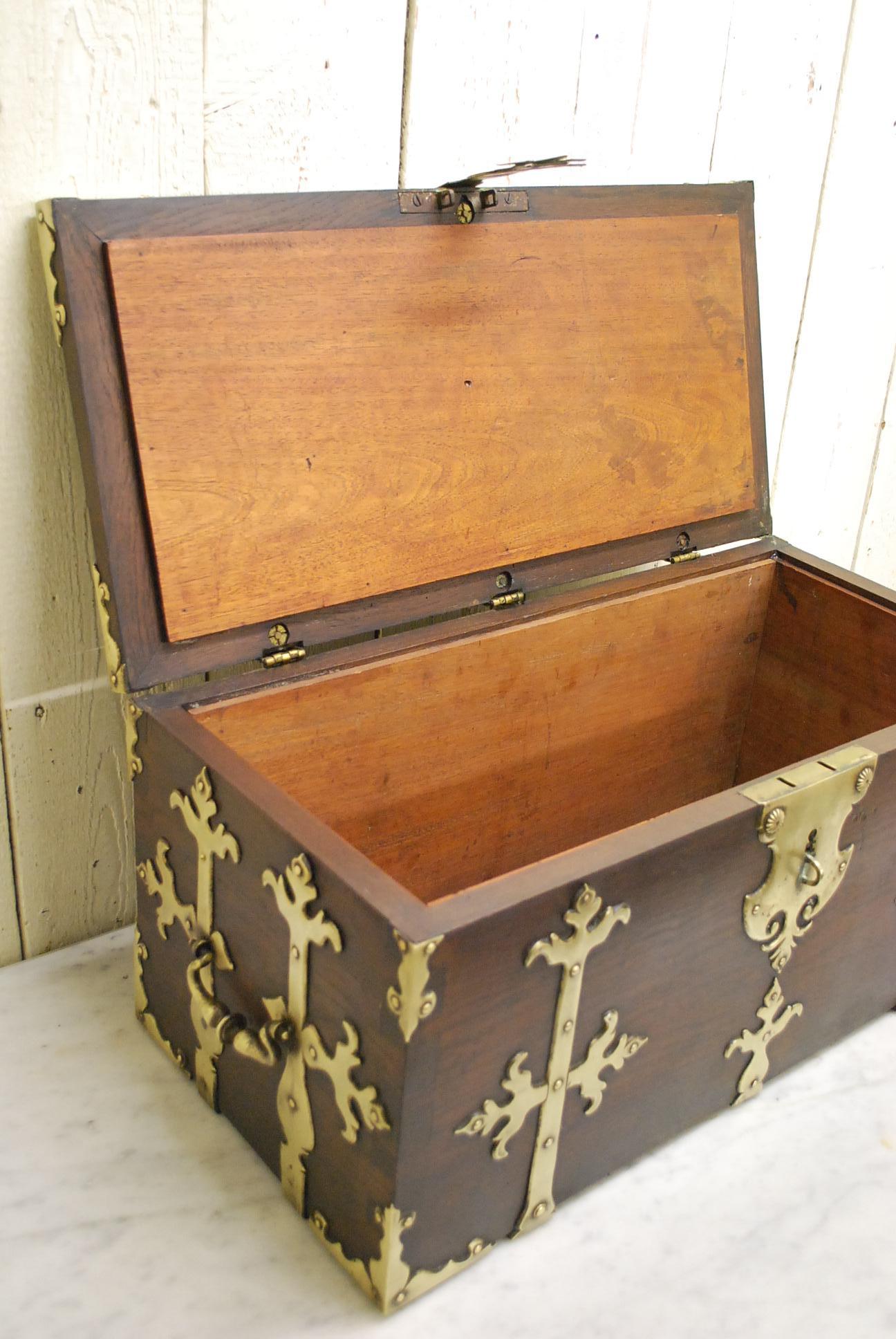 Padouk Early 18th Century Antique Spanish Strong Box or Treasure Chest For Sale