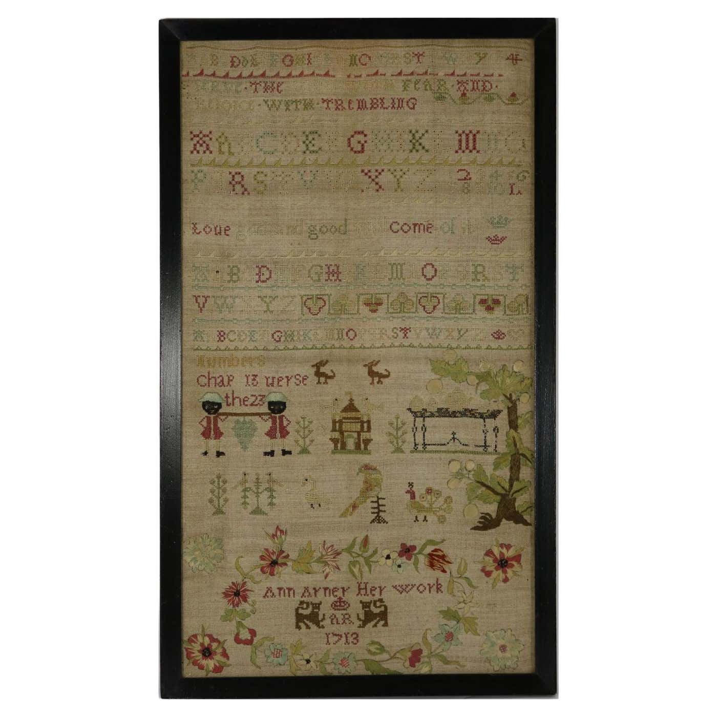 Early 18th Century Band Sampler, 1713, by Ann Arner For Sale at 1stDibs ...