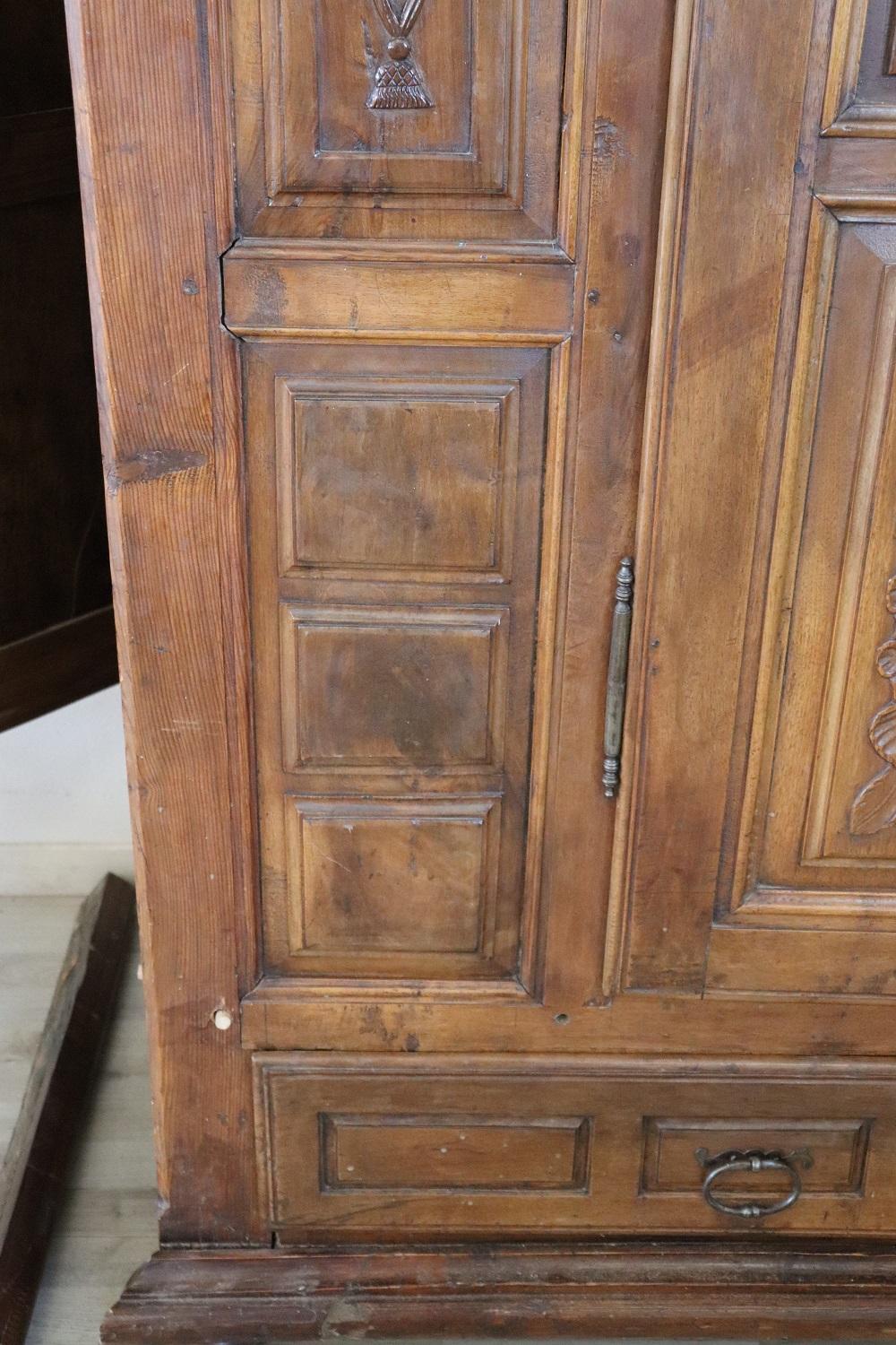 Early 18th Century Baroque Carved Walnut Antique Wardrobe, Cabinet with Secrets 2