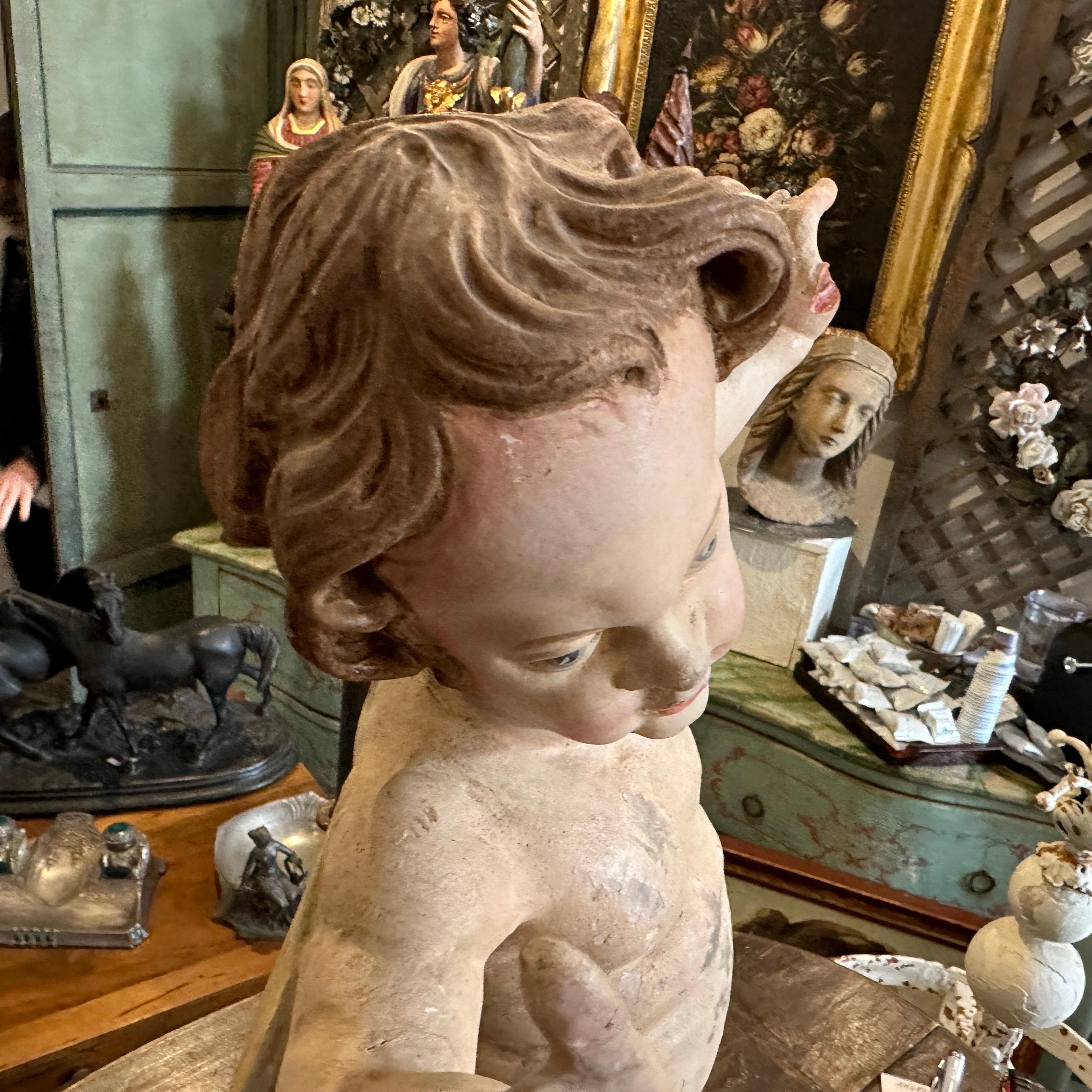 Wood Early 18th Century Baroque Italian Sculpture of an Angel For Sale
