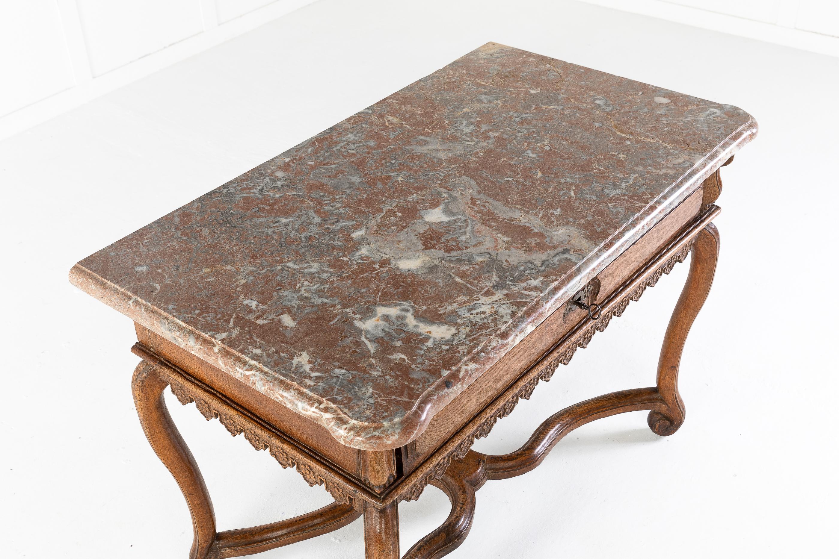 Early 18th Century Belgian Oak Side Table with Marble Top In Good Condition For Sale In Gloucestershire, GB