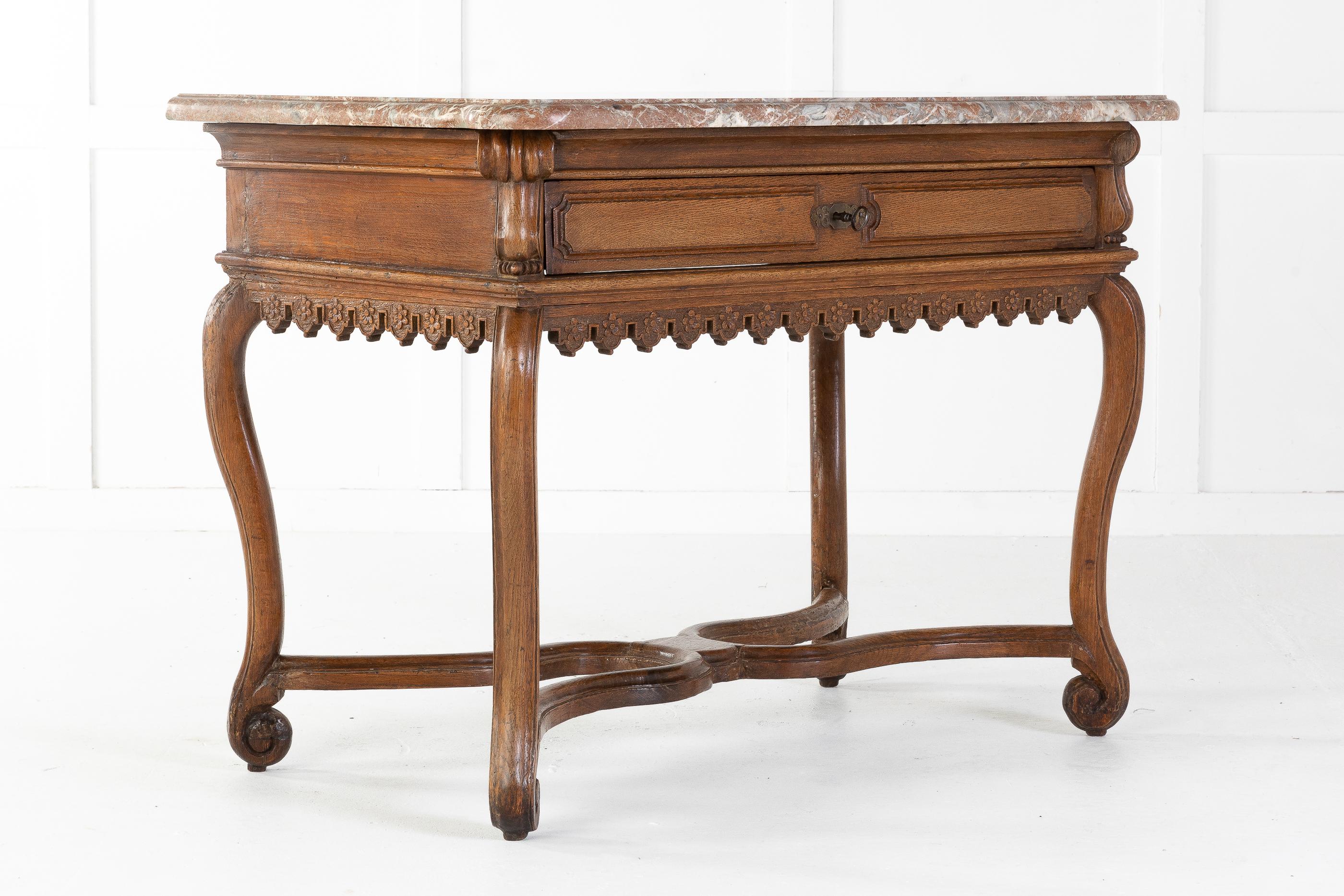 Early 18th Century Belgian Oak Side Table with Marble Top For Sale 5