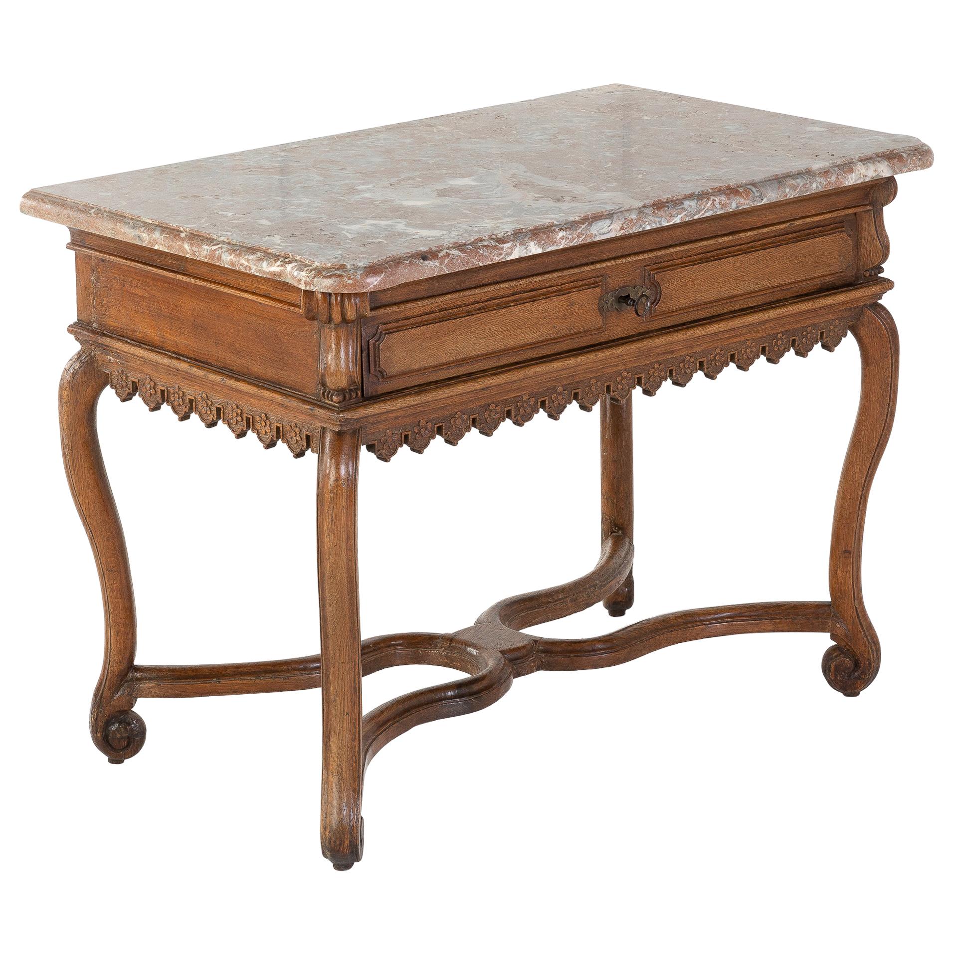 Early 18th Century Belgian Oak Side Table with Marble Top For Sale